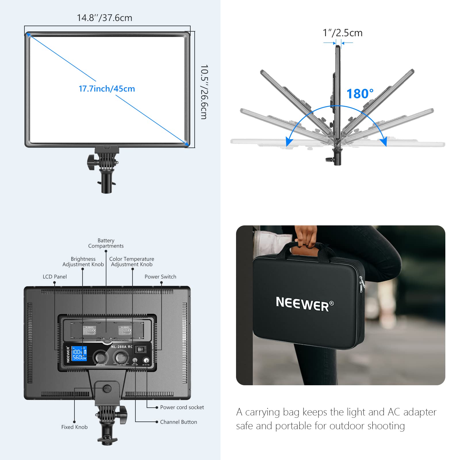 Foto 4 pulgar | Lámpara Led De Vídeo Neewer Nl288, 45 W, 4800 Lux, 3200 K-5600 K, Cri 97+ - Venta Internacional.
