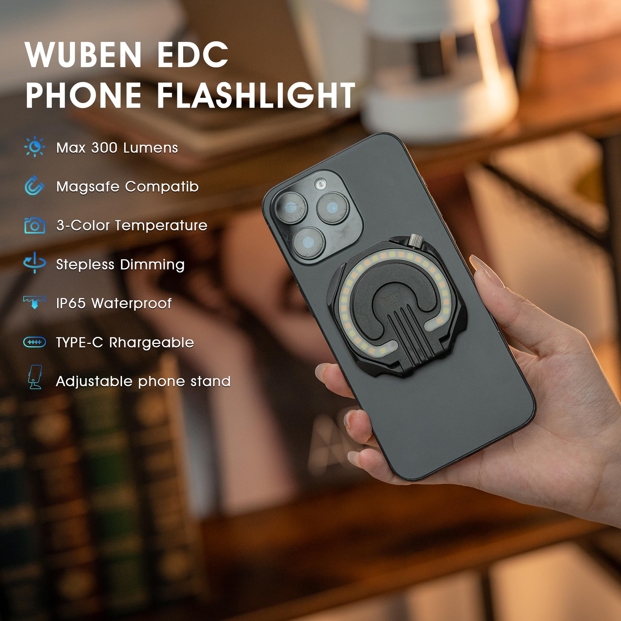 Foto 7 pulgar | Luz Led Recargable Para Teléfono Selfie Light Wuben E1  Negra - Venta Internacional.
