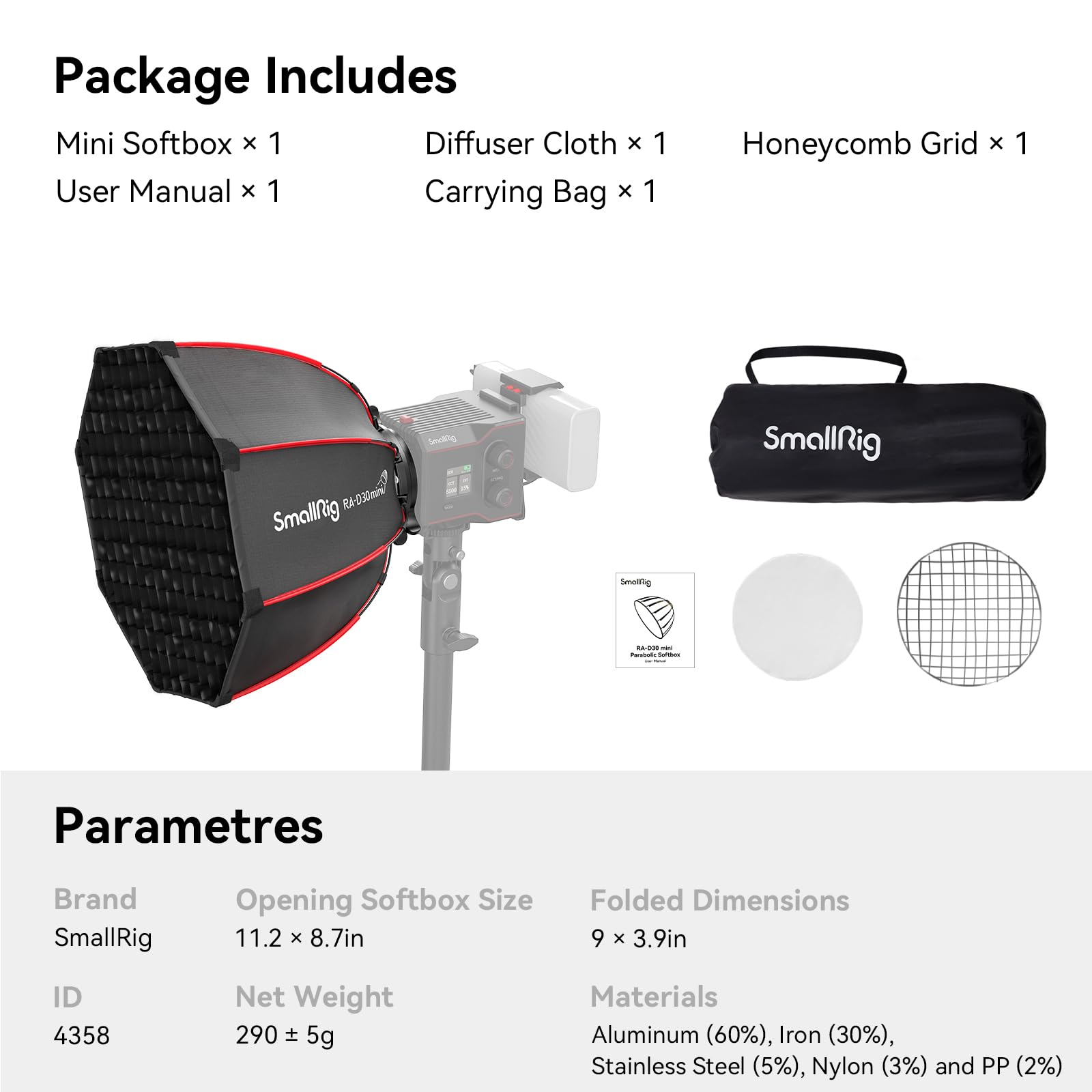 Foto 8 pulgar | Softbox Parabólico Smallrig Mini Ra-d30 De 29 Cm para Luz Rc 60b Cob - Venta Internacional