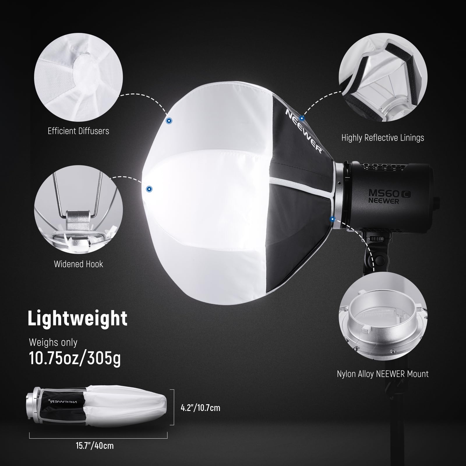 Foto 6 | Farol Softbox Neewer Ns6l Para Ms60 Ms60b Ms60c Ms150b Led - Venta Internacional.