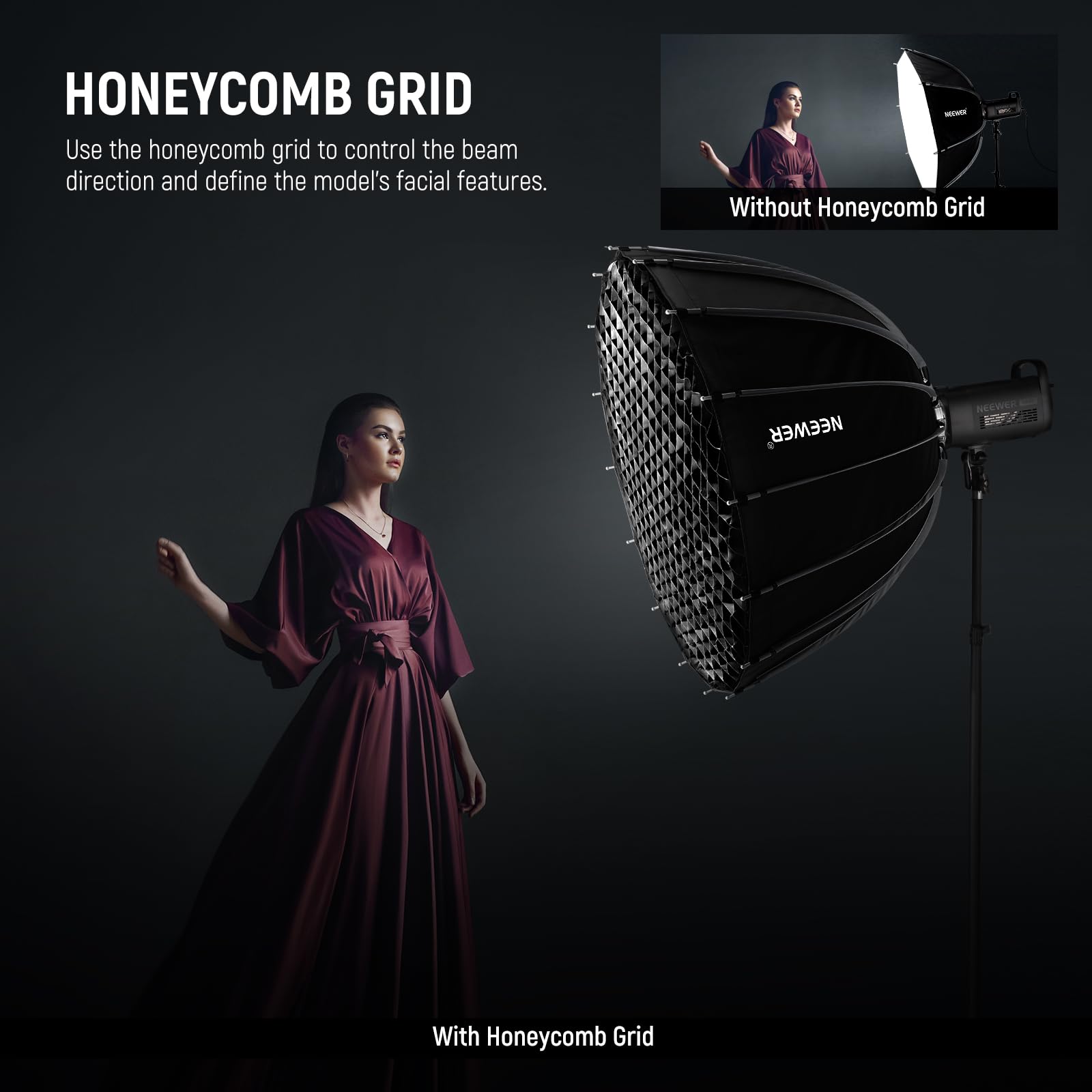 Foto 5 | Softbox Neewer Ns90p Parabólico De 35,4 X 23,6 Pulgadas Con Difusores Y Rejilla - Venta Internacional.