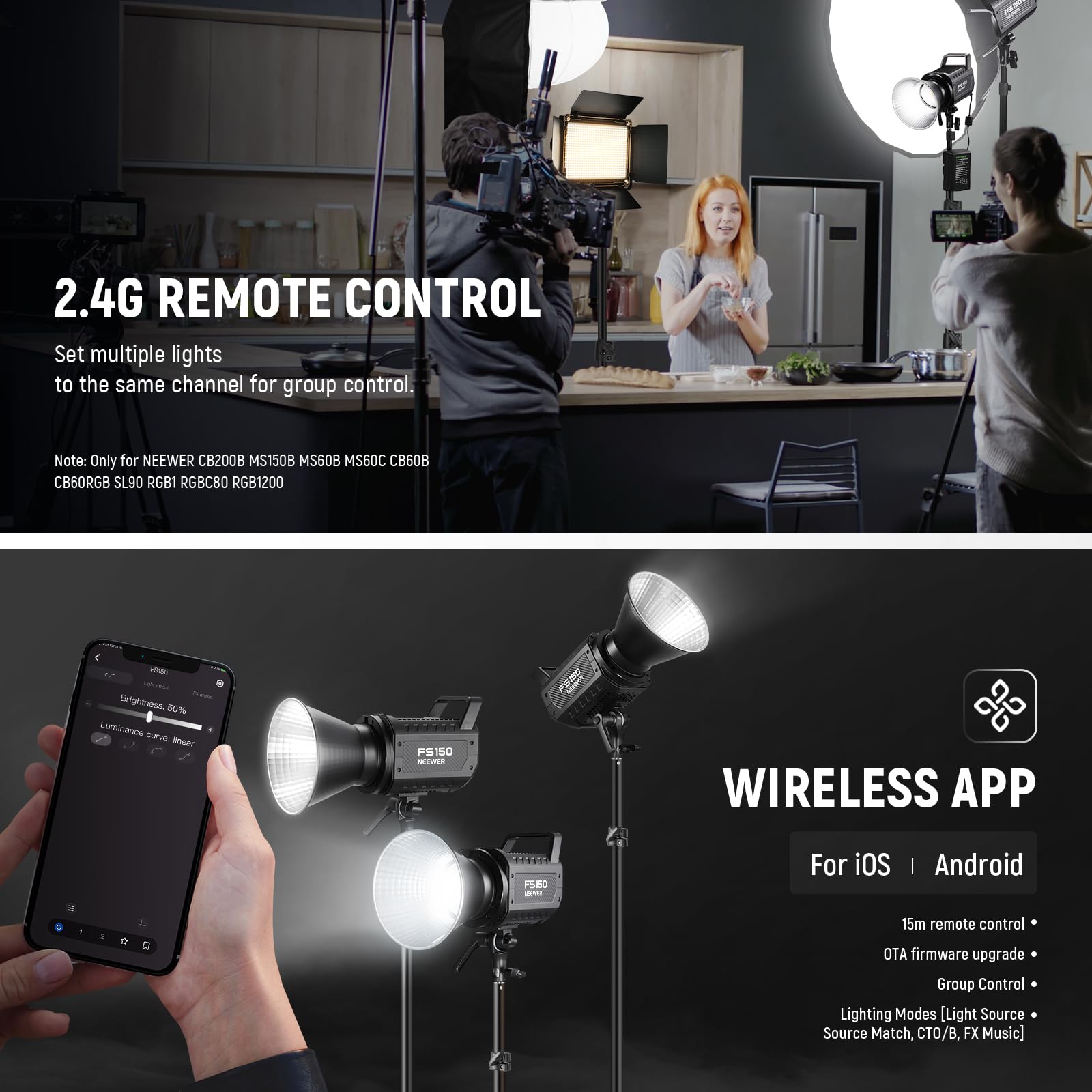 Foto 7 | Lámpara De Vídeo Led Neewer Fs150 130w 5600k Cri97+ Con 9 Efectos - Venta Internacional.