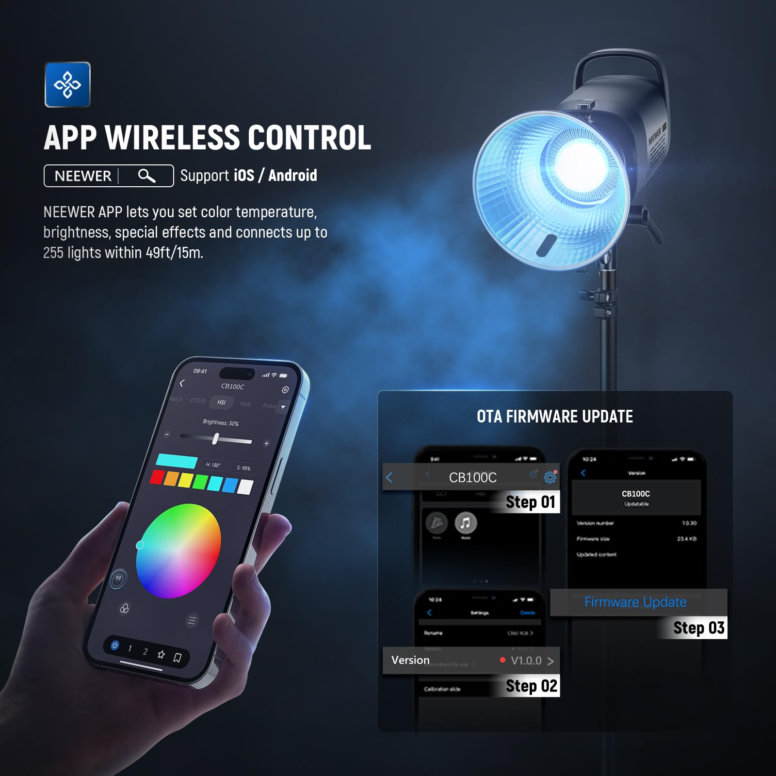 Foto 6 pulgar | Lámpara Led De Vídeo Neewer Cb100c 130w Rgb 2700k-6500k Con Control - Venta Internacional.