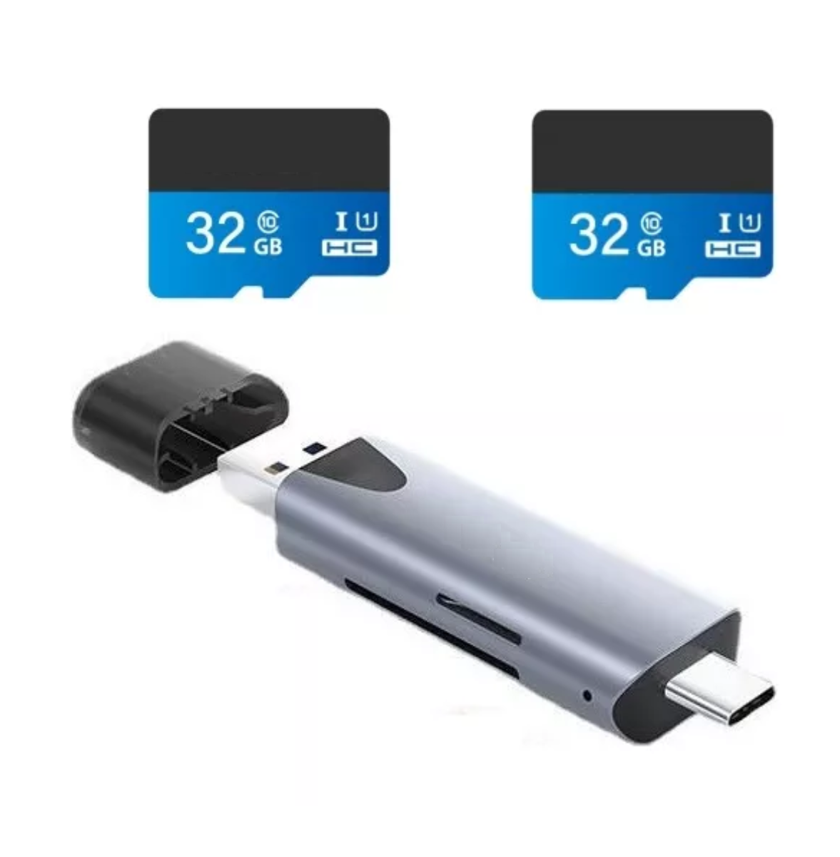 Tarjeta de Memoria 32 Gb con Lector Universal Gris 2 Piezas