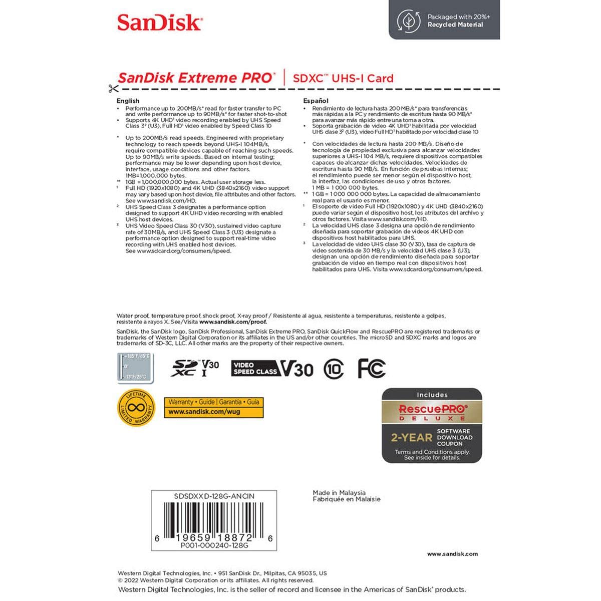 Foto 6 pulgar | Tarjeta De Memoria Sandisk Extreme Pro 128gb Uhs-i U3 Sdxc - Venta Internacional.