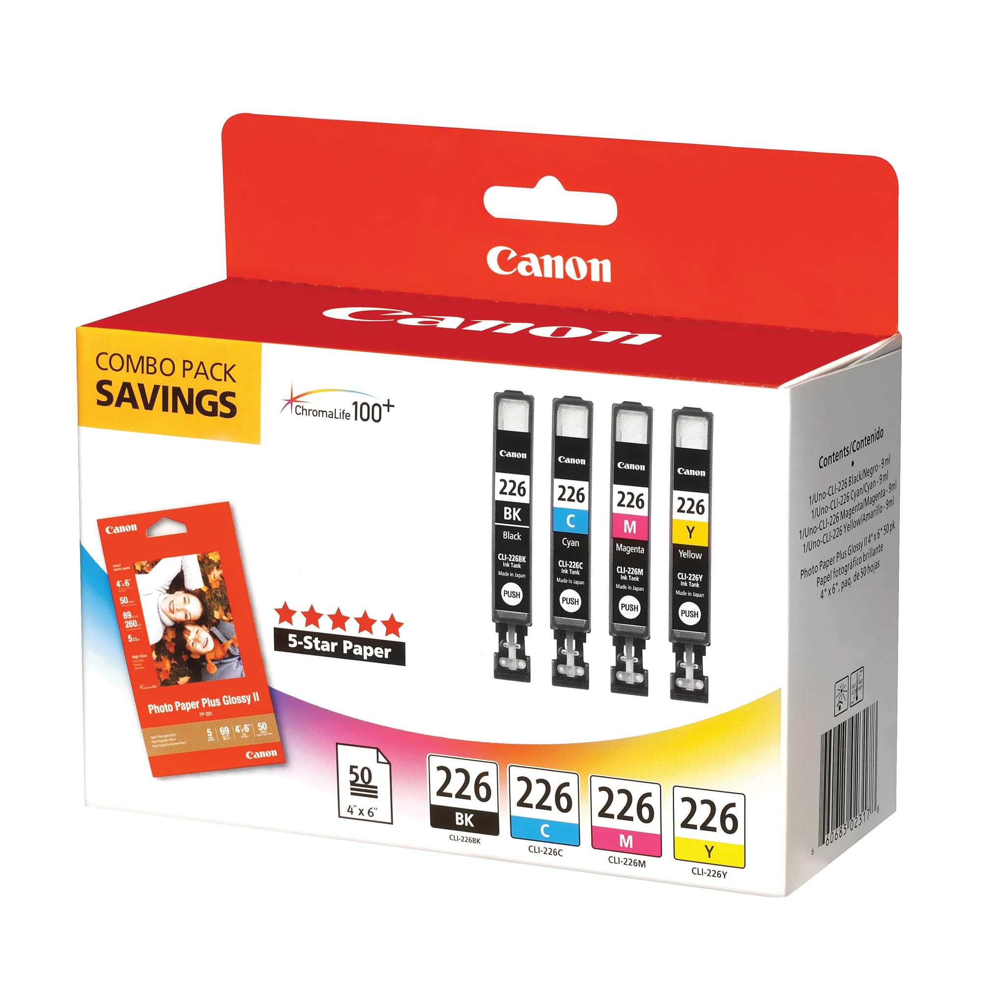 Foto 2 pulgar | Cartucho De Tinta Canon Cli226 Color Pack + Papel Fotográfico 50 Hojas - Venta Internacional.