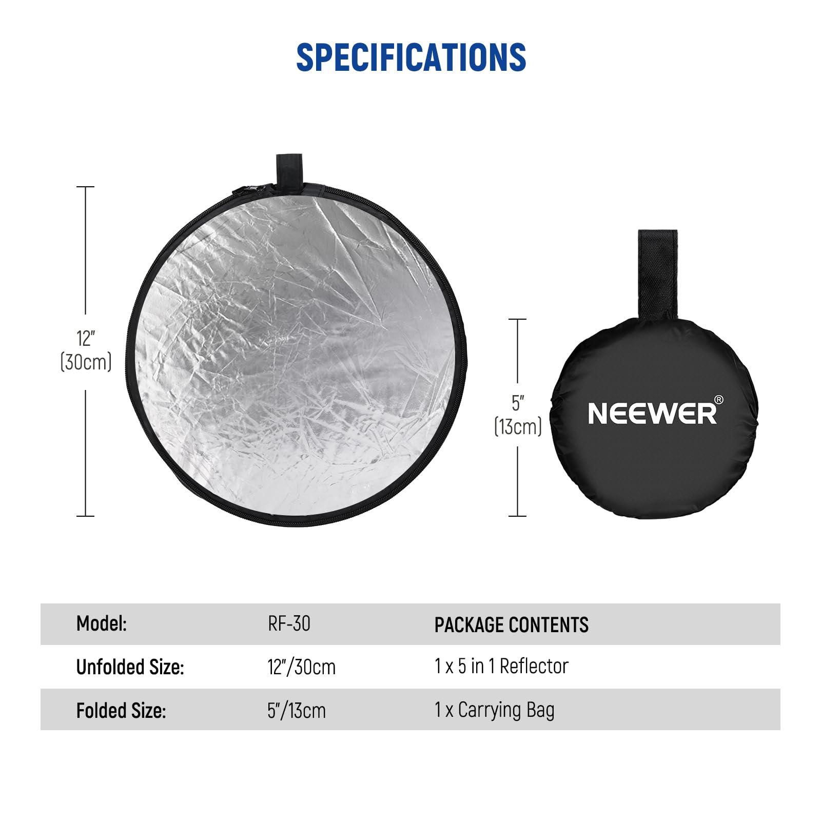 Foto 7 | Reflector De Luz Neewer Rf-30 12/30 Cm 5 En 1 Con Bolsa Para Fotos - Venta Internacional.