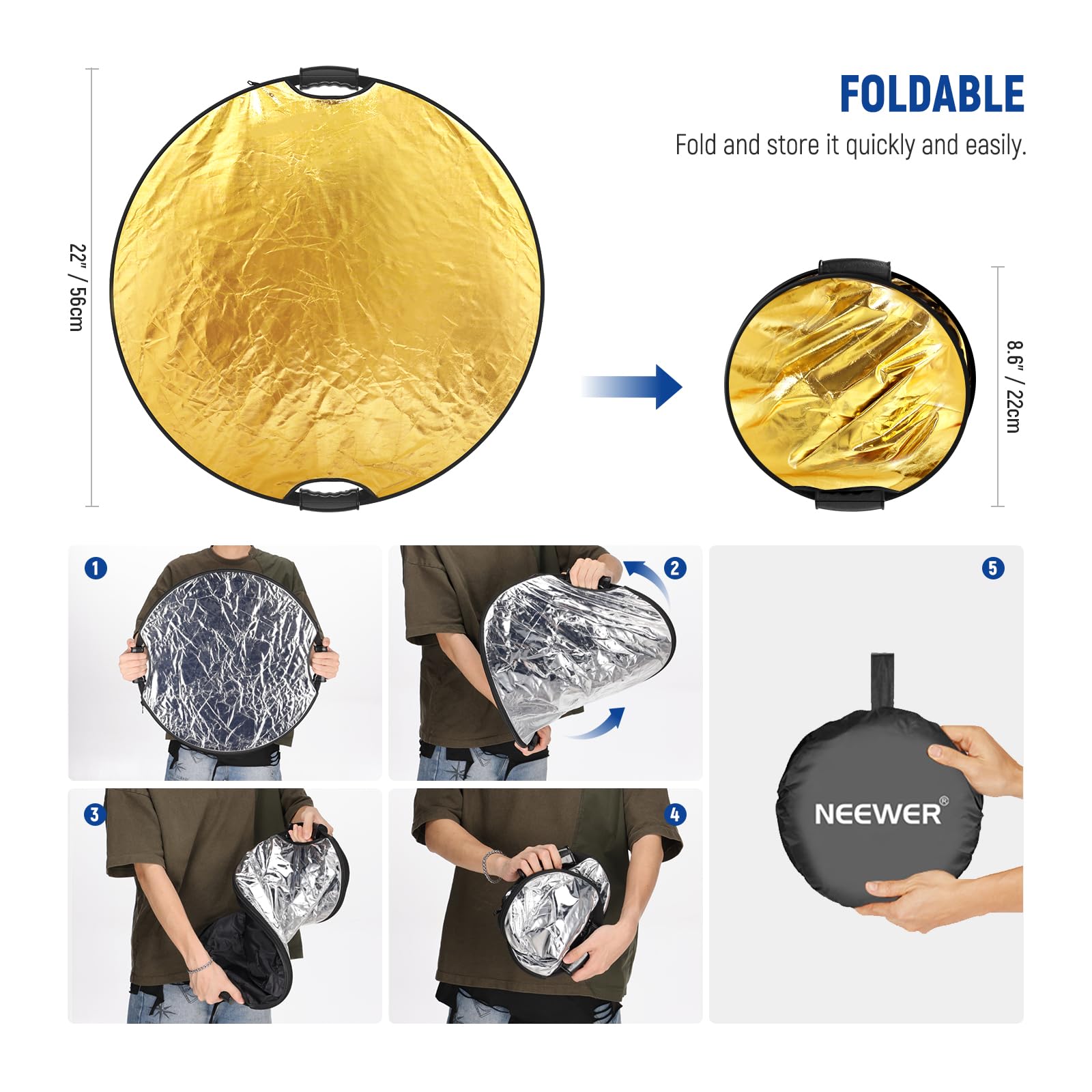Foto 7 | Reflector De Luz Neewer Rf-56ii 22/56 Cm 5 En 1 Con Abrazadera Y Empuñaduras - Venta Internacional.