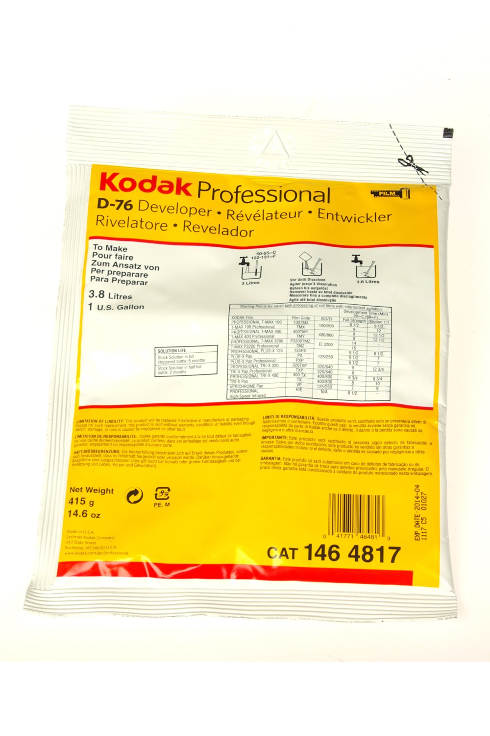 Foto 1 | Desarrollador Kodak D-76 Para Película B&w De 3,78 Litros - Venta Internacional.