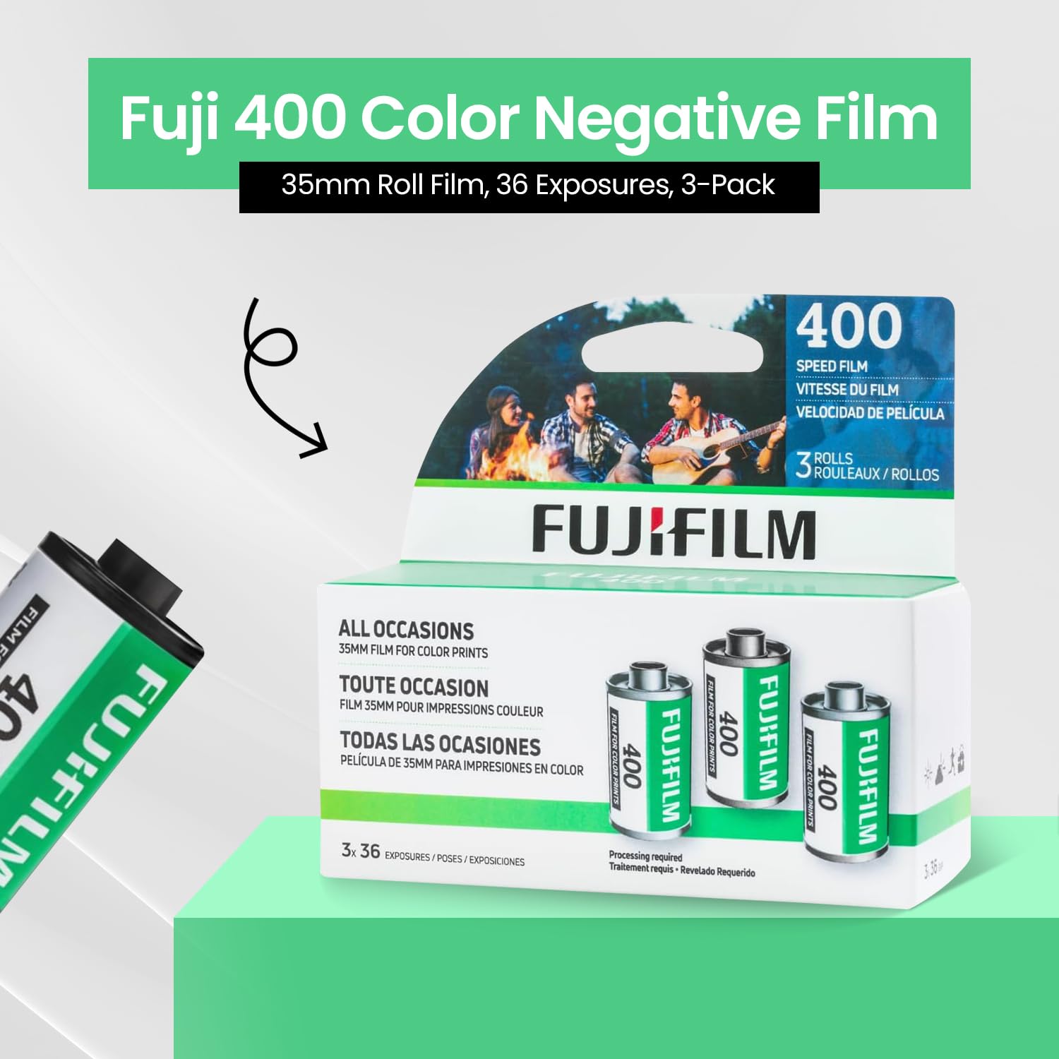 Foto 2 | Película Fujifilm Fuji 400 En Negativo En Color, 35 Mm, 36 Exposiciones, Paquete De 3 - Venta Internacional.