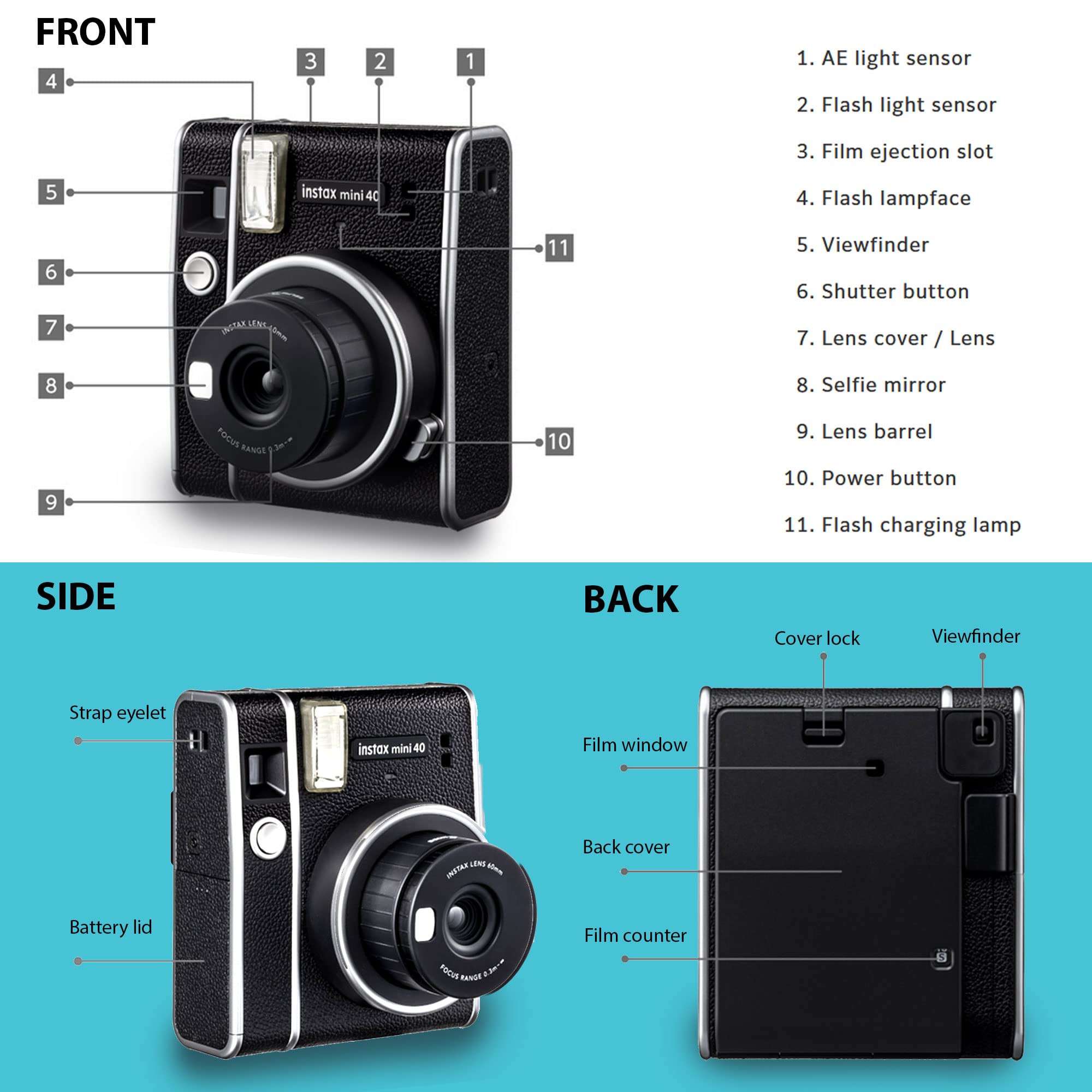 Foto 3 | Cámara Fujifilm Instax Mini 40 Negra Con 2 Paquetes De Película De 40 Hojas - Venta Internacional.