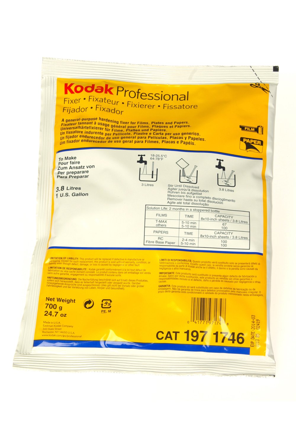 Fixer Kodak Professional Para Películas Y Papel En Blanco Y Negro De 3,8 Litros - Venta Internacional.