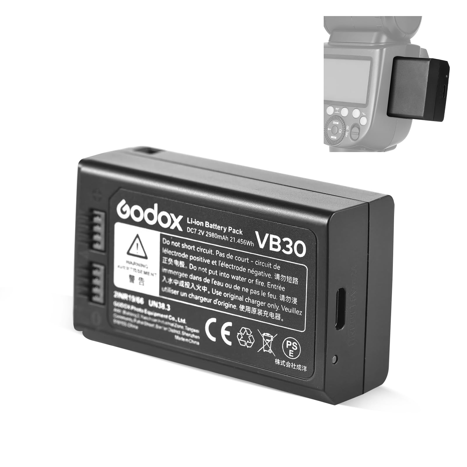 Foto 2 pulgar | Batería Godox Vb30 7,2 V 2980 Mah Para V1pro, V1, Ad100pro Flash - Venta Internacional.