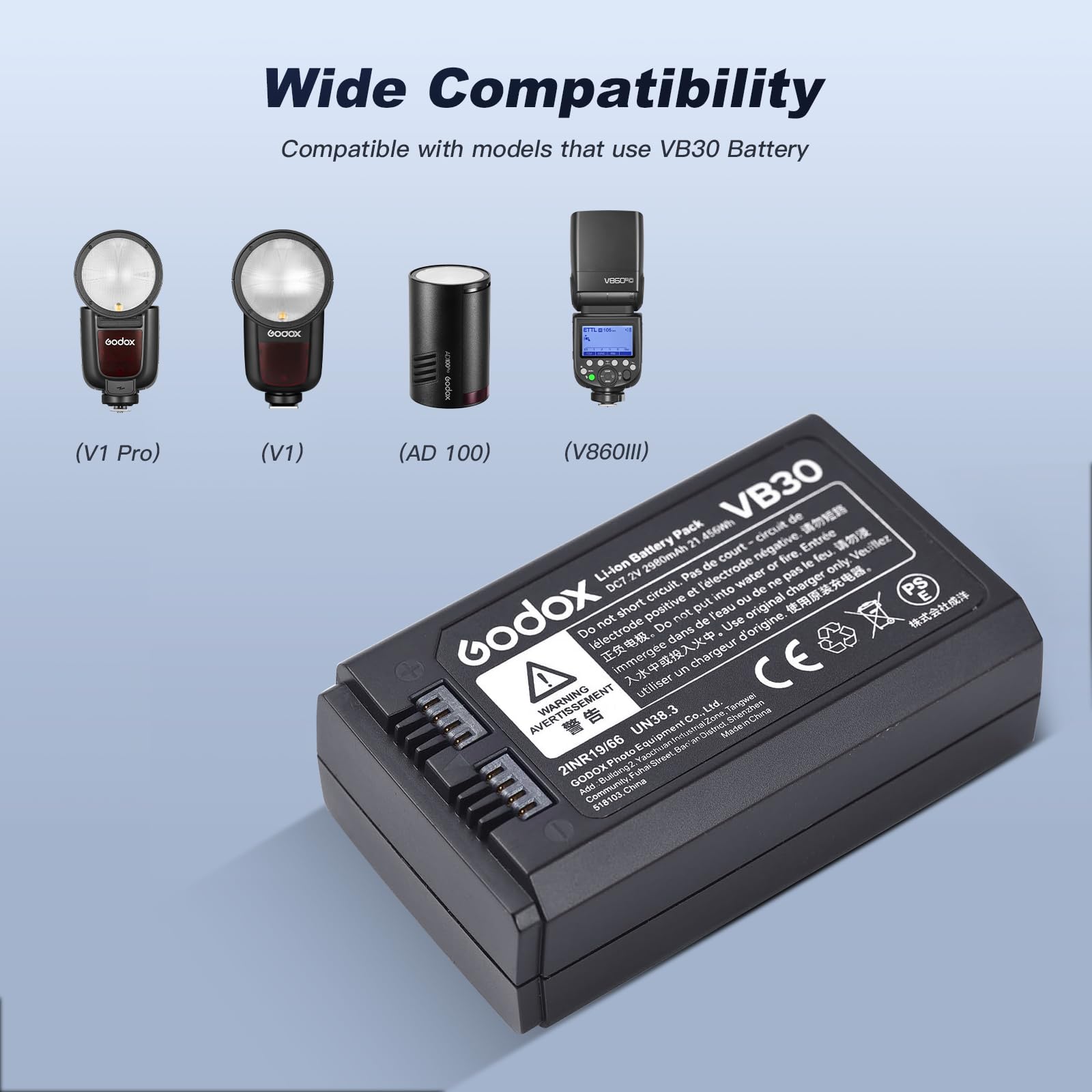 Foto 3 | Batería Godox Vb30 7,2 V 2980 Mah Para V1pro, V1, Ad100pro Flash - Venta Internacional.