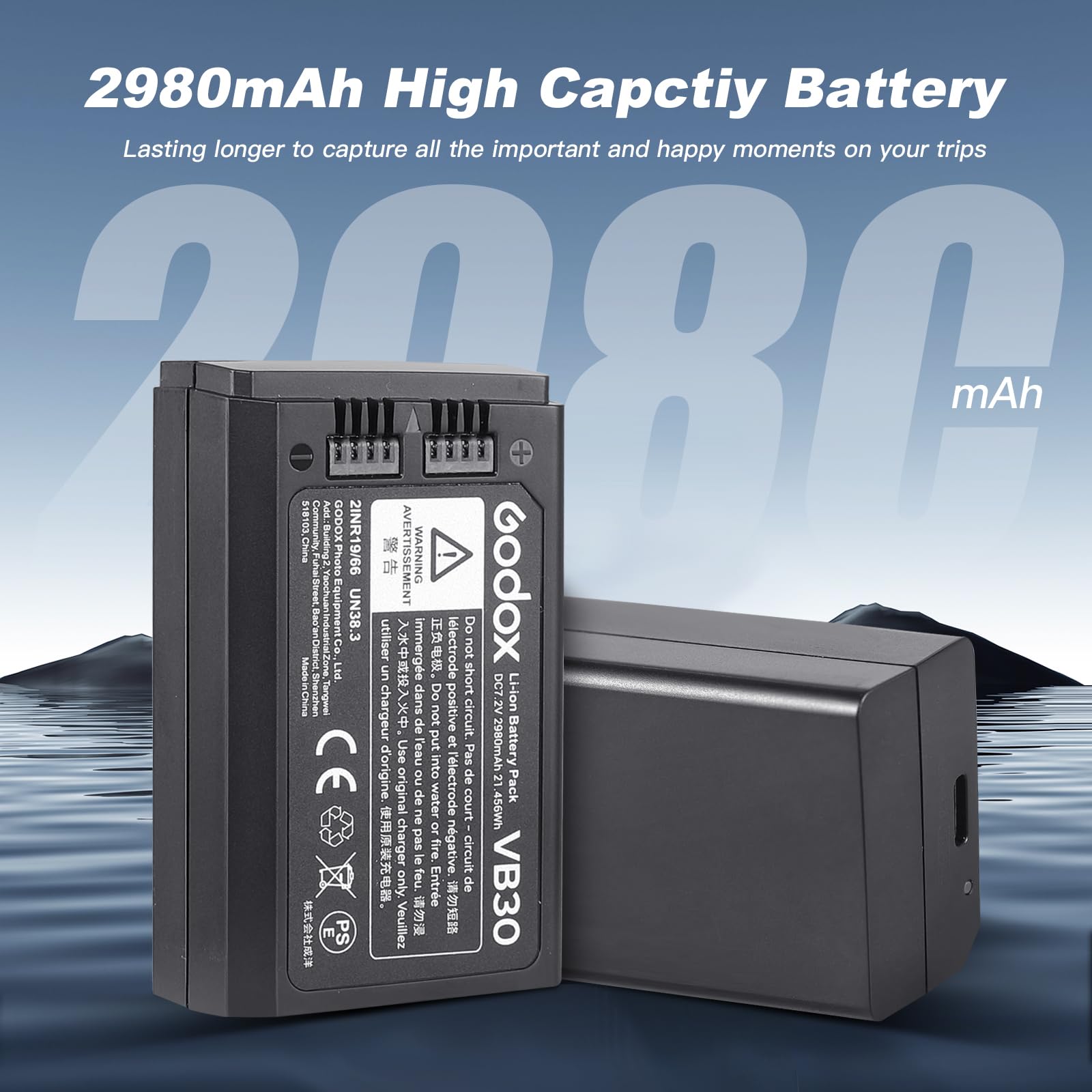 Foto 5 pulgar | Batería Godox Vb30 7,2 V 2980 Mah Para V1pro, V1, Ad100pro Flash - Venta Internacional.