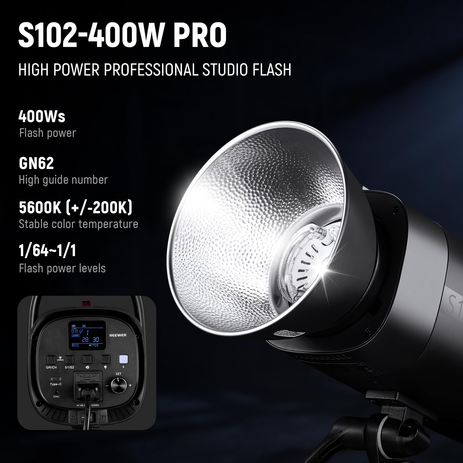 Foto 3 pulgar | Linterna Estroboscópica Neewer S102-400w Pro 400ws Gn62 5600k - Venta Internacional.