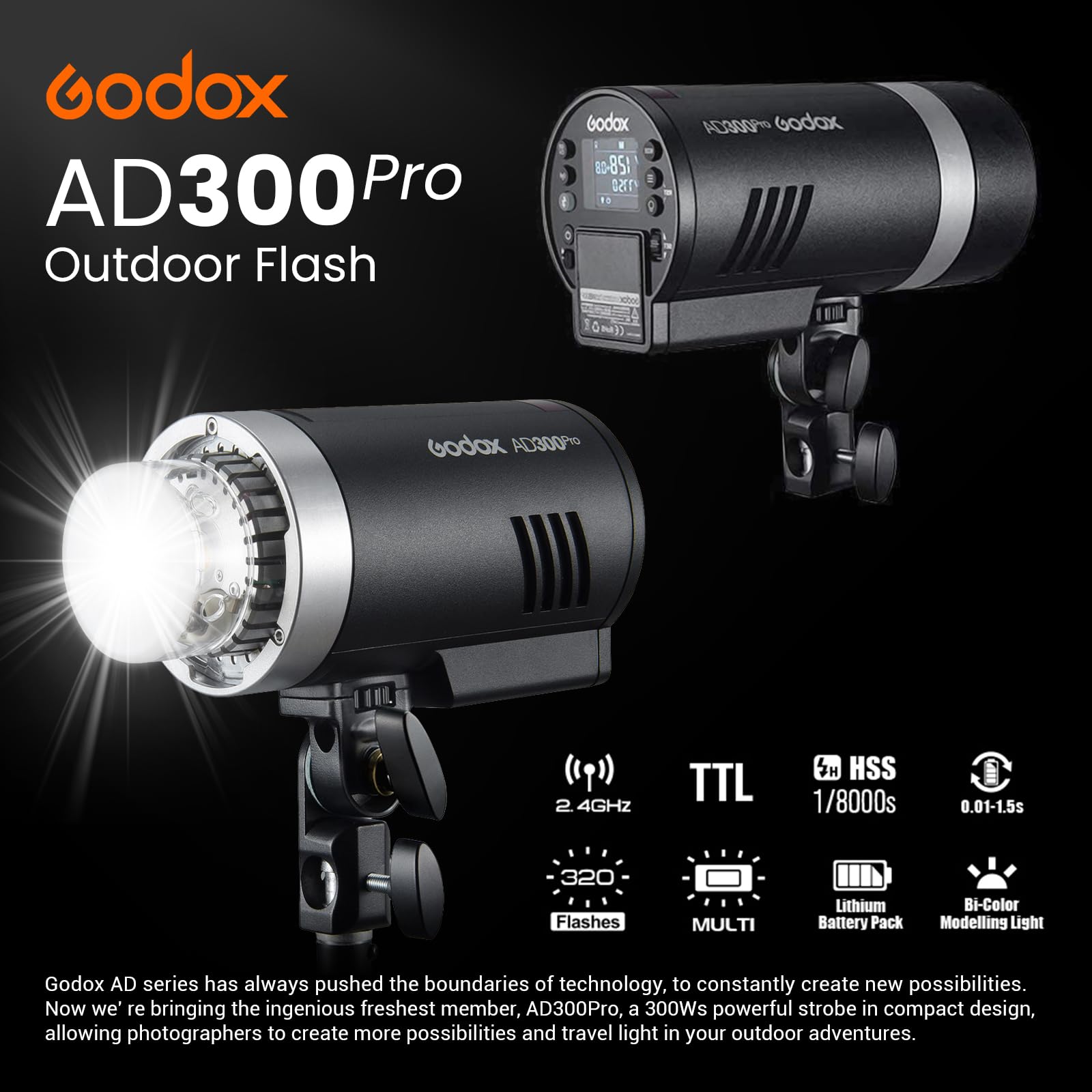 Foto 2 | Luz Estroboscópica Flash Godox Ad300 Pro 300 Ws Hss 1/8000s - Venta Internacional.