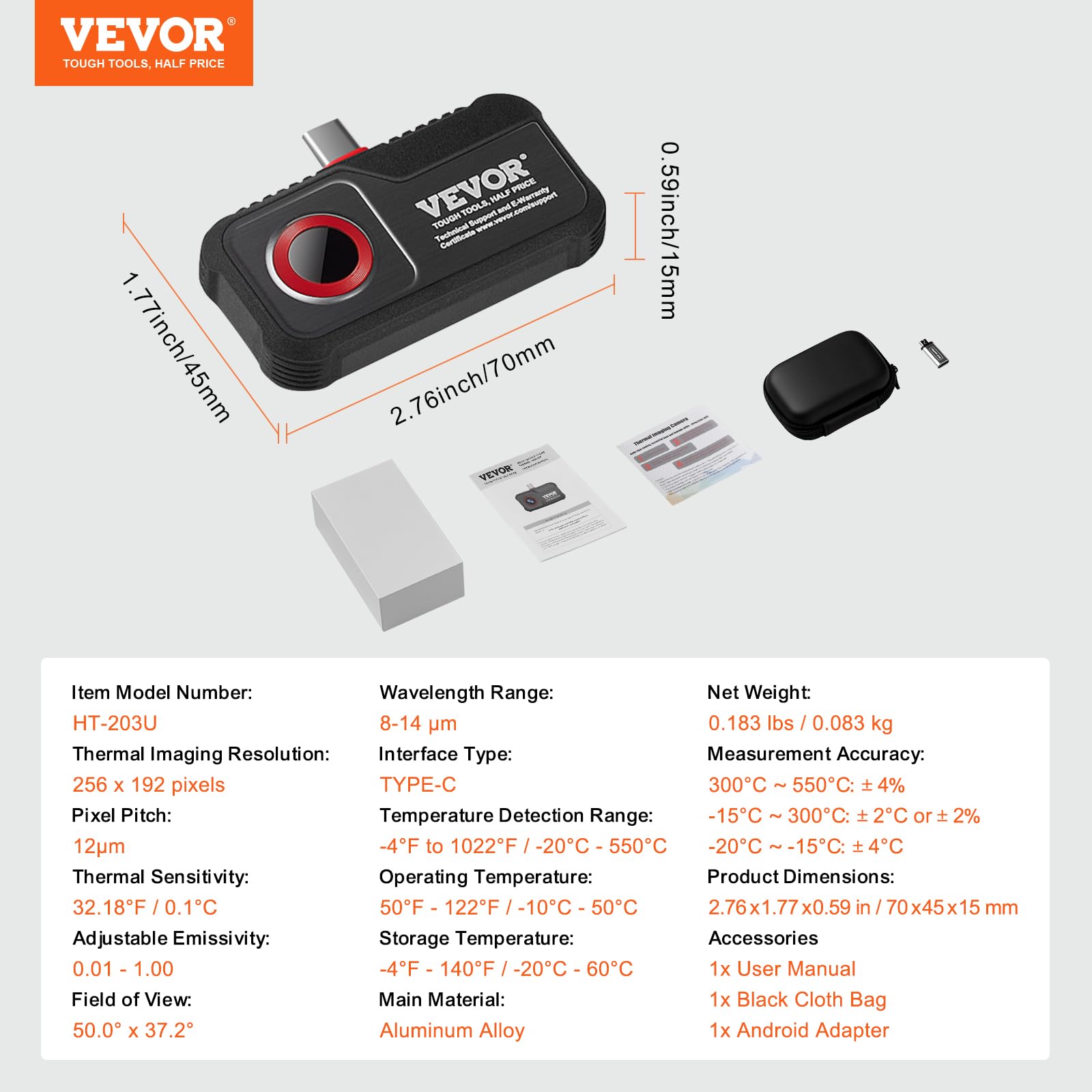 Foto 8 pulgar | Cámara Termográfica Vevor Para Android Con Resolución De 256x192 - Venta Internacional.