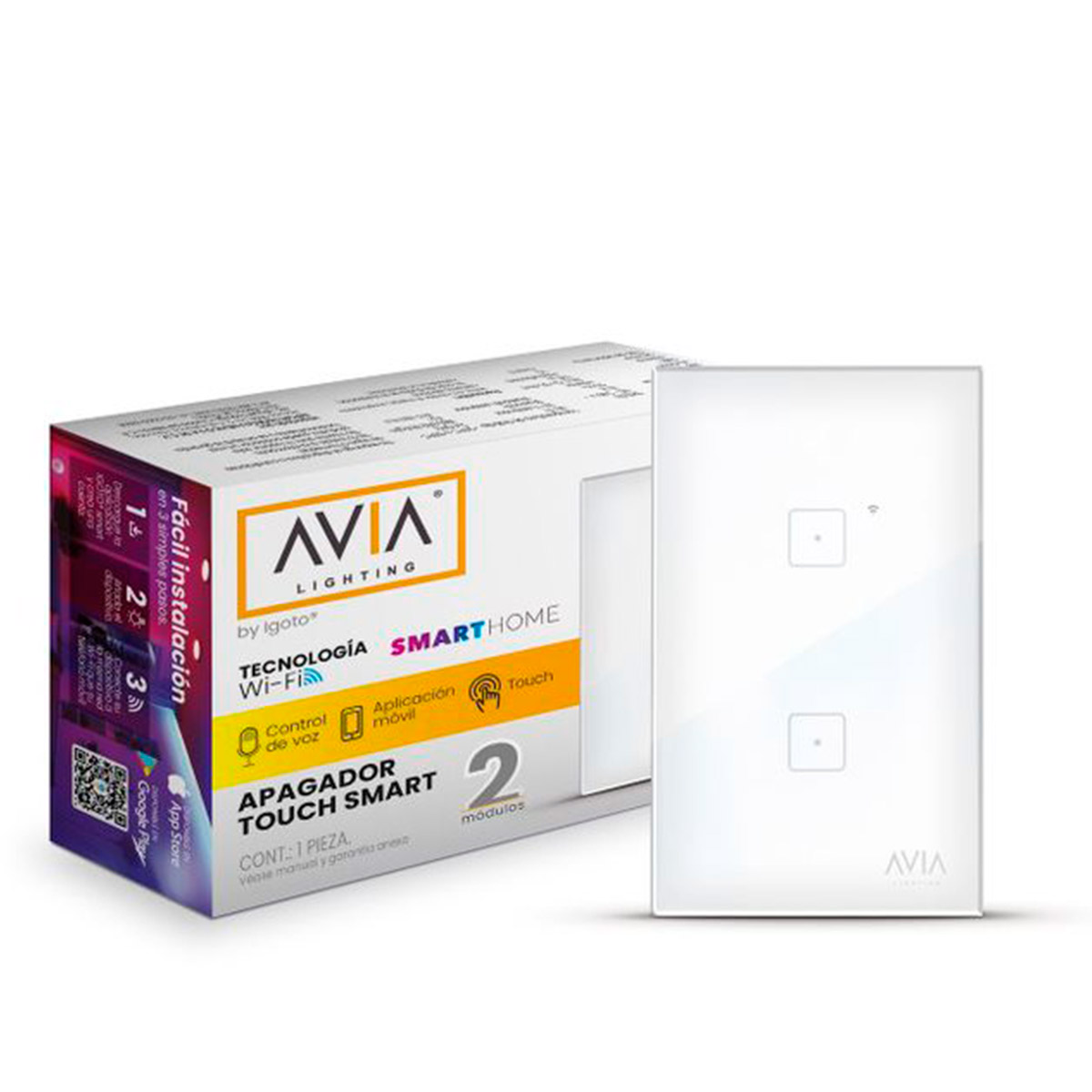 Foto 4 | Apagador Avia Lighting by Igoto SH1102 color Blanco Smart Wifi Doble Touch Placa de Cristal