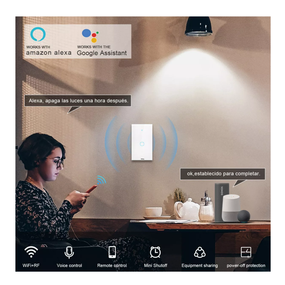Foto 3 | Interruptor Inteligente Wi-fi De 1 Vías Blanco Sin Neutro Belug
