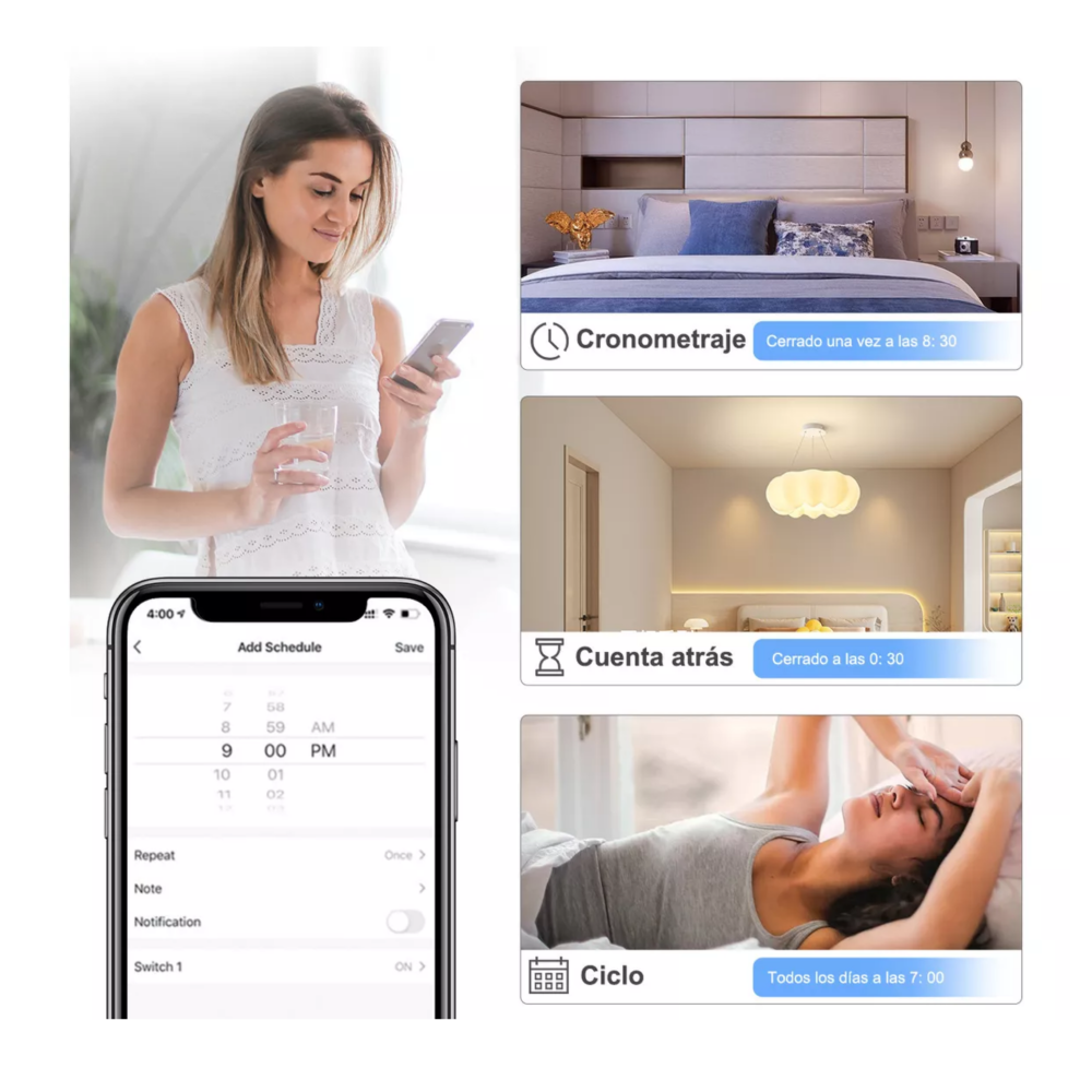 Foto 5 | Interruptor Inteligente Wi-fi De 1 Vías Blanco Sin Neutro Belug