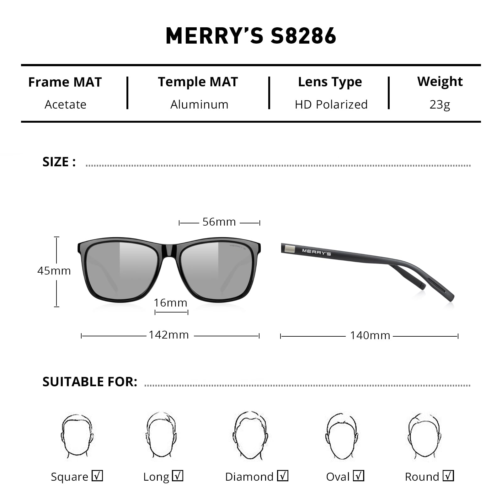 Foto 2 | Gafas De Sol Merry's Unisex De Aluminio Polarizado S8286 - Venta Internacional.