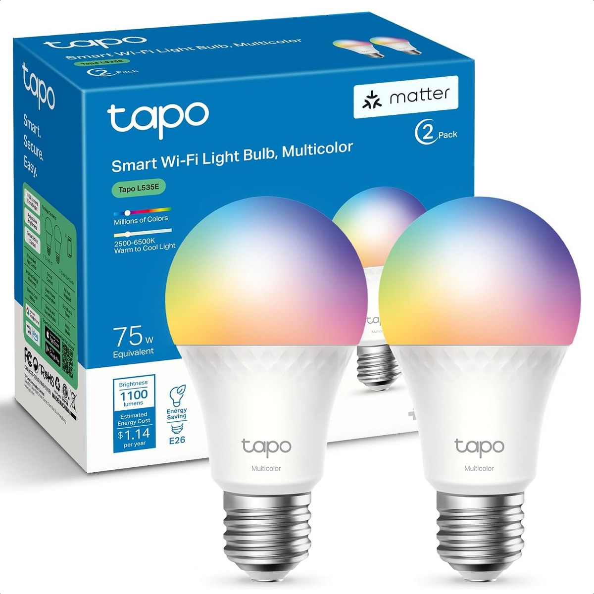 Kit 2 Focos Inteligente TP-Link Tapo L535E Led RGB Multicolor Wifi App