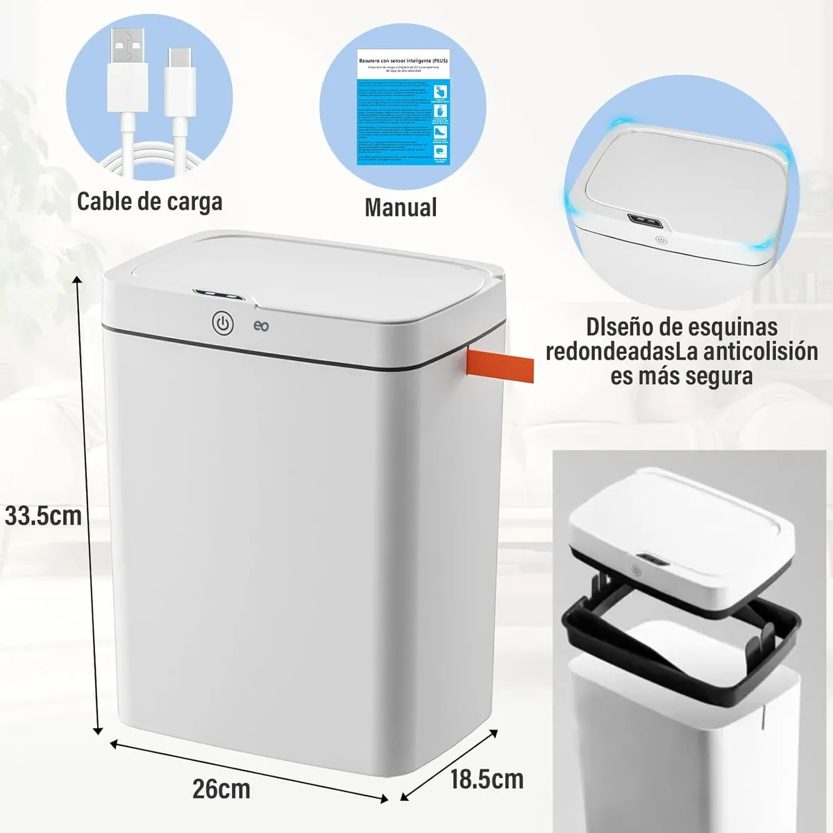 Foto 5 pulgar | Cesto de Basura Eo Safe Imports con Wifi