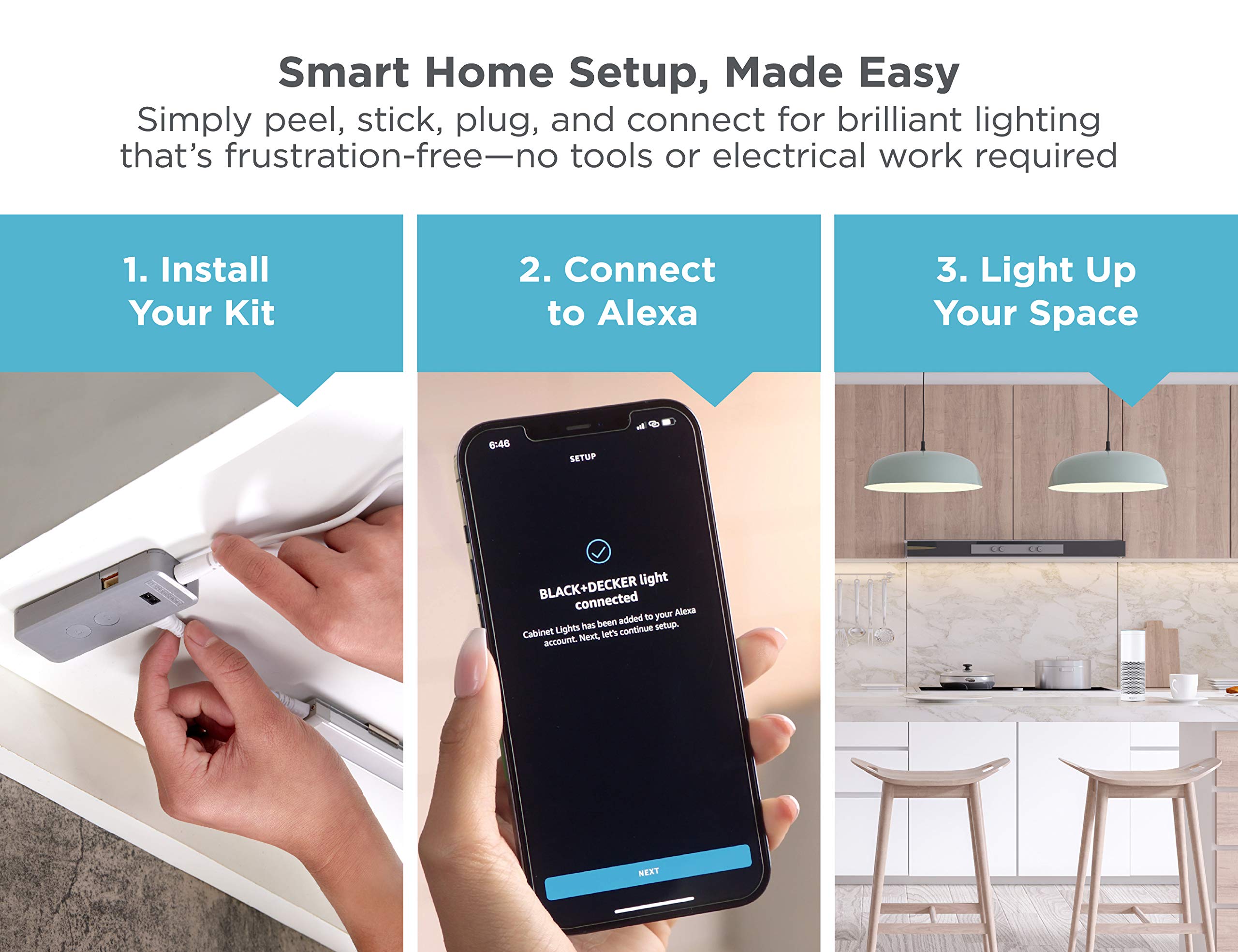 Foto 5 pulgar | El Kit Inteligente De Iluminación Para Debajo Del Armario Black+decker Funciona Con Alexa - Venta Internacional.