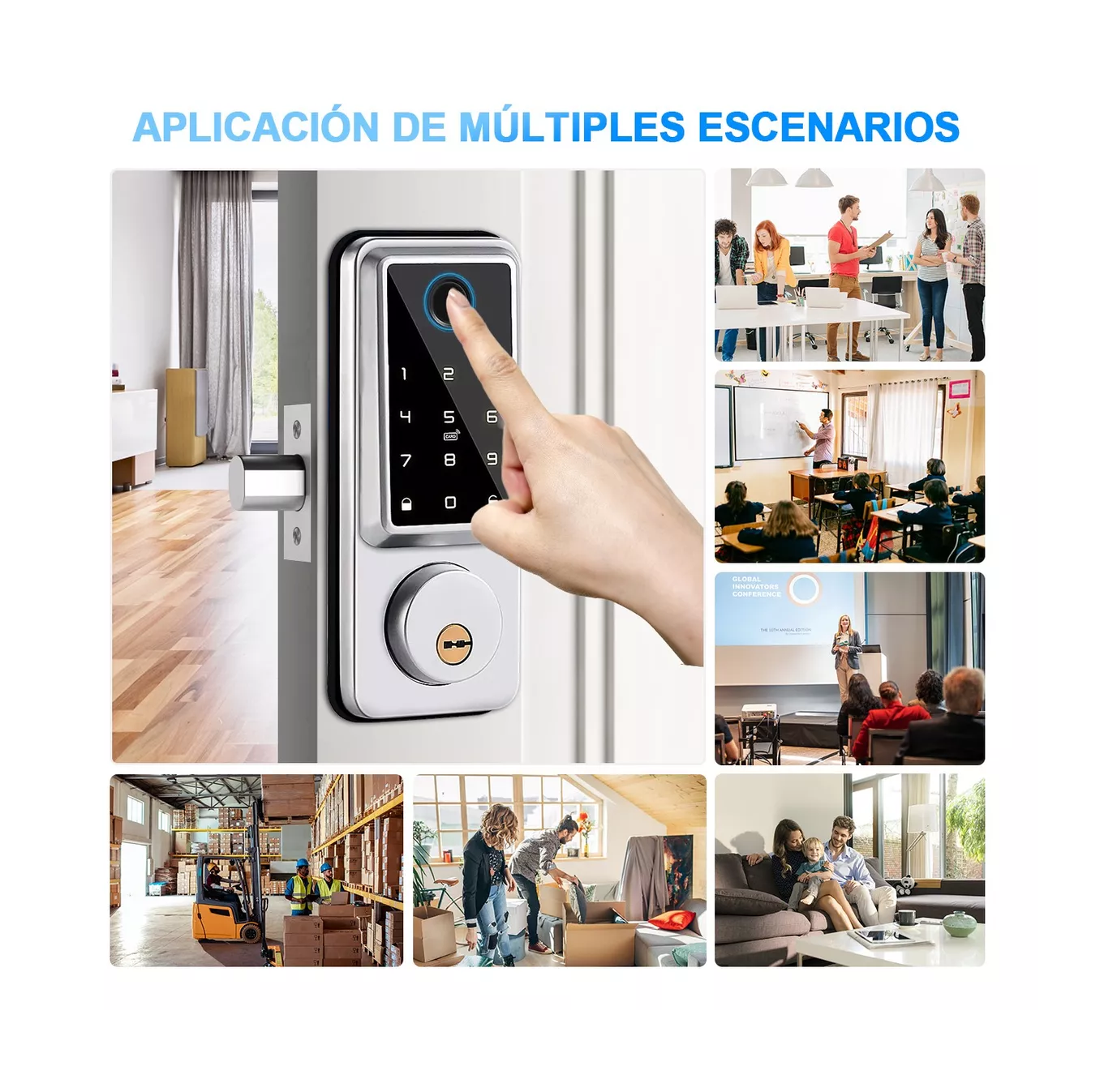 Foto 6 pulgar | Cerradura Inteligente Electrónica con Lector de Huella Dactilar Negro