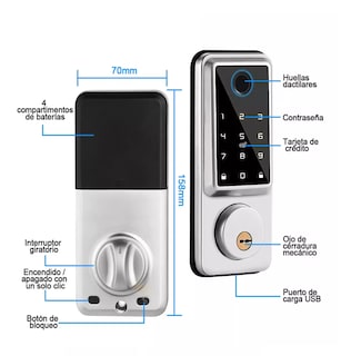 Foto 4 | Cerradura Inteligente Electrónica C/lector D/huella Dactilar Gris