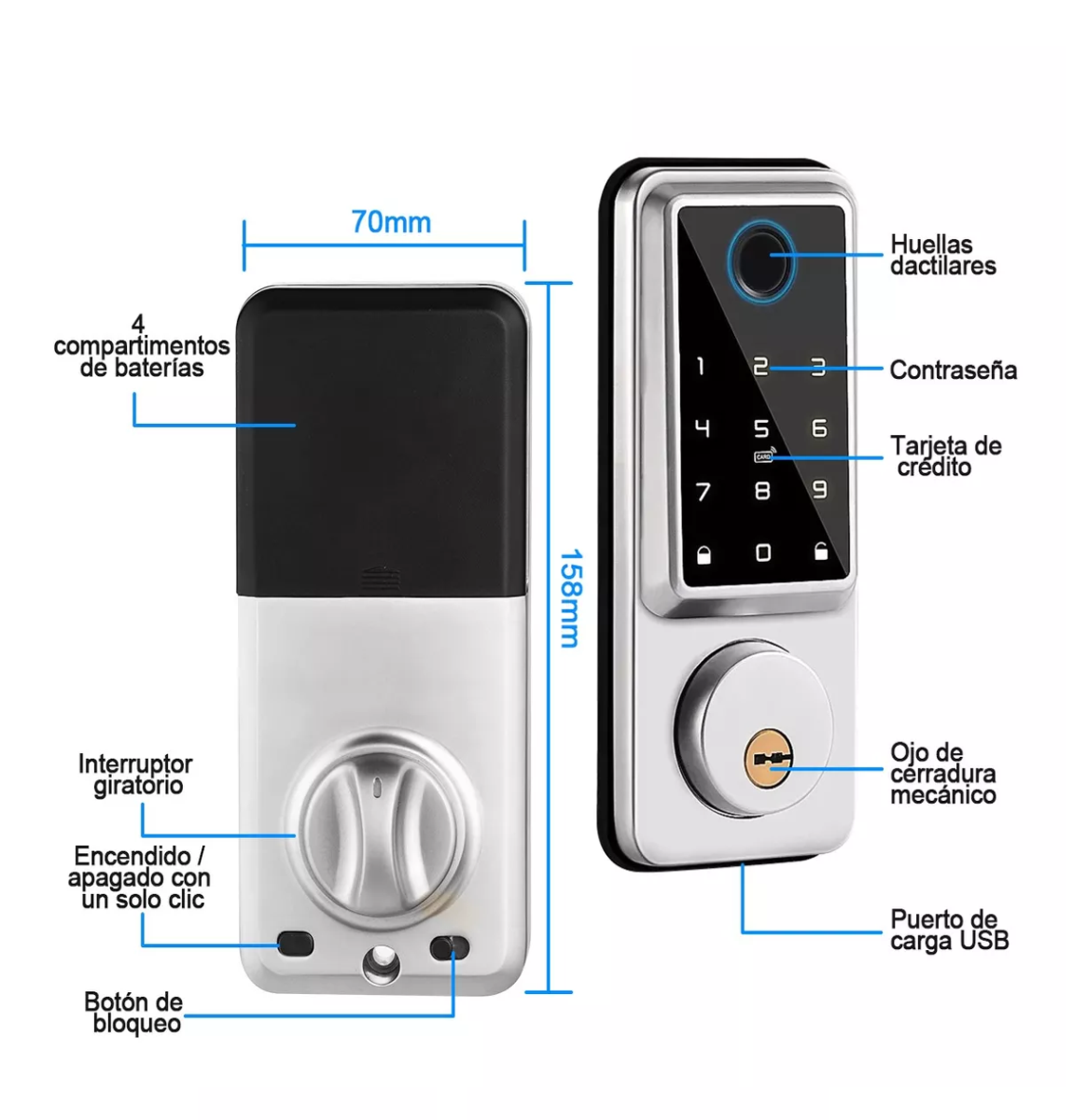 Foto 4 | Cerradura Inteligente Electrónica C/lector D/huella Dactilar Gris