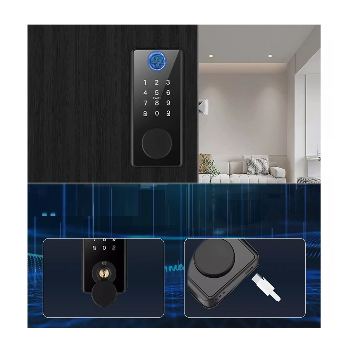 Foto 4 pulgar | Digital Cerradura Electrónica Inteligente Seguridad Huella Negro