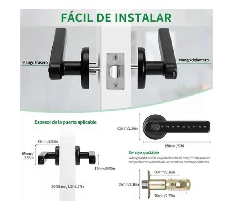 Foto 4 pulgar | Puerta Manija Inteligente Cerradura Biométrica Huella Dactil T