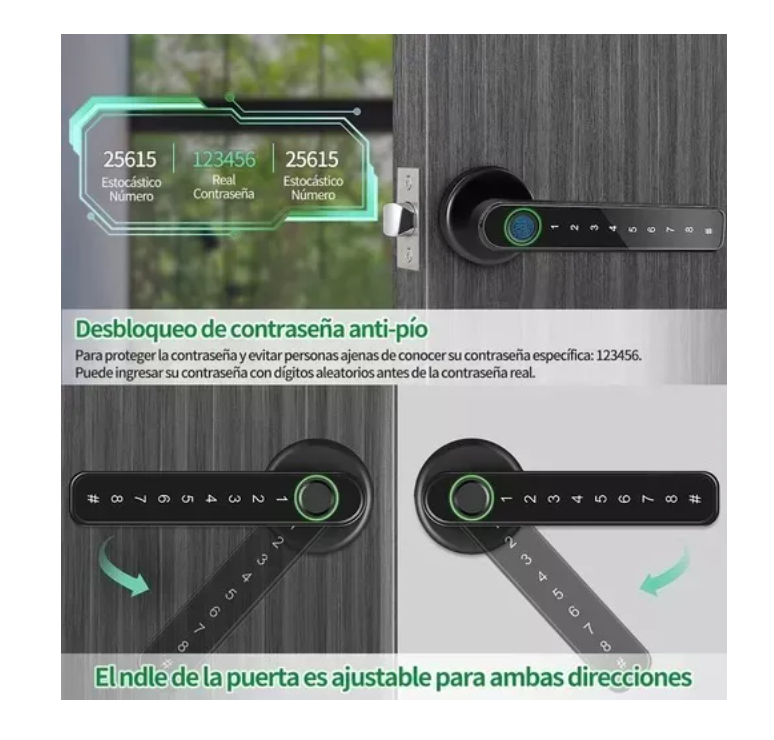 Foto 6 pulgar | Puerta Manija Inteligente Cerradura Biométrica Huella Dactil T