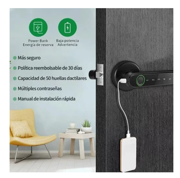 Foto 7 pulgar | Puerta Manija Inteligente Cerradura Biométrica Huella Dactil T