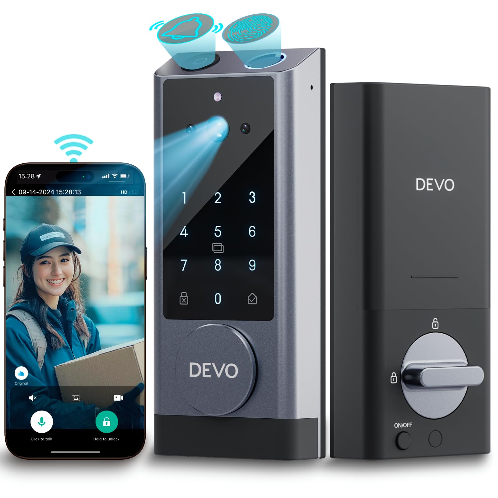 Foto 2 pulgar | Vídeo Smart Lock Devo G1 Con Cámara Y Timbre, Huella Digital - Venta Internacional.