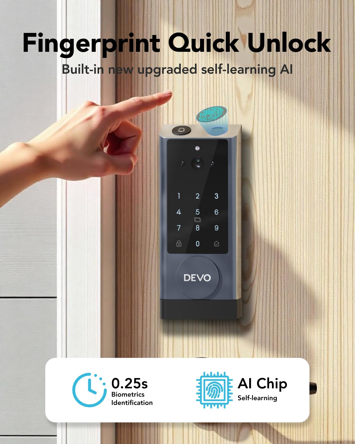 Foto 4 pulgar | Vídeo Smart Lock Devo G1 Con Cámara Y Timbre, Huella Digital - Venta Internacional.