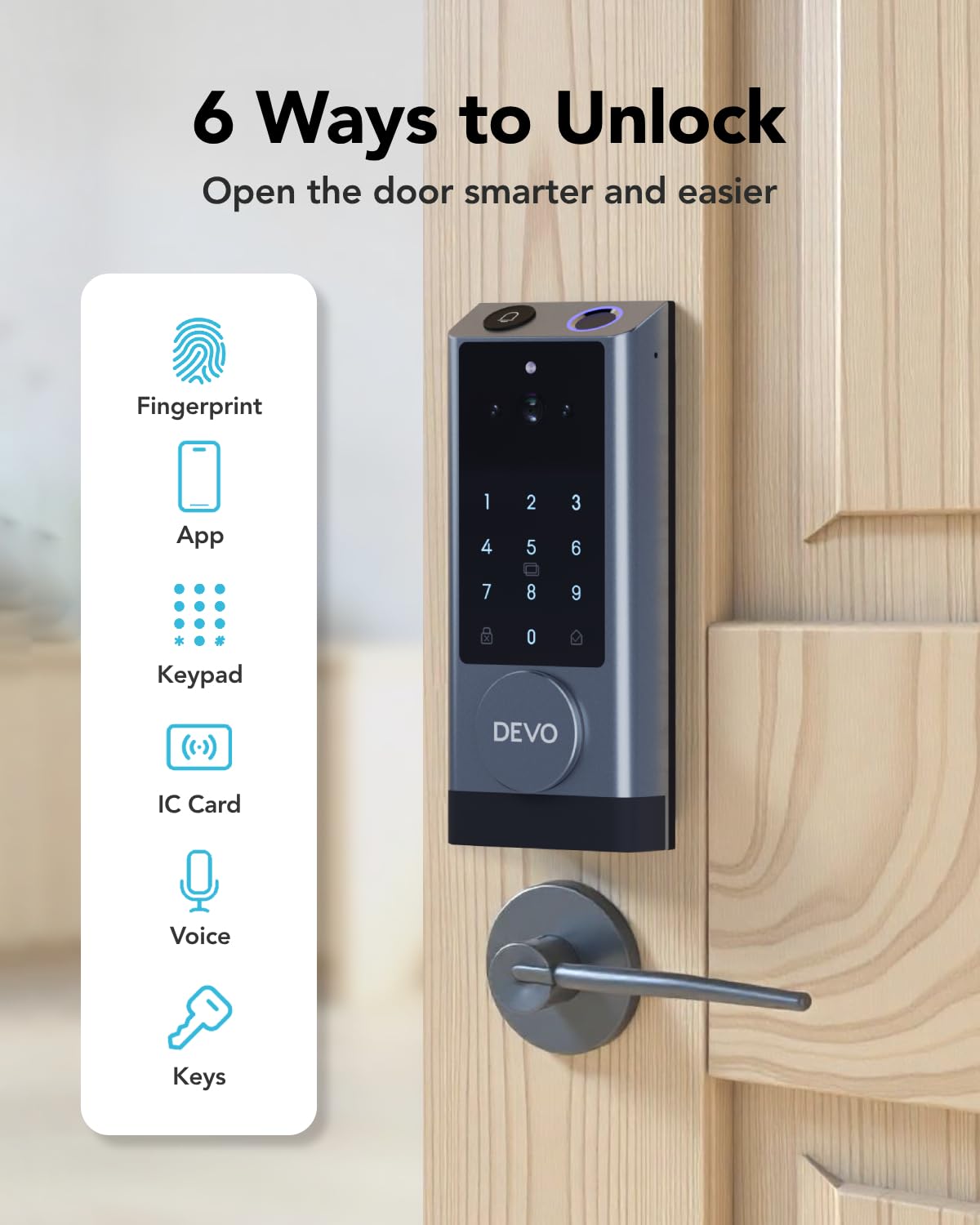 Foto 6 pulgar | Vídeo Smart Lock Devo G1 Con Cámara Y Timbre, Huella Digital - Venta Internacional.