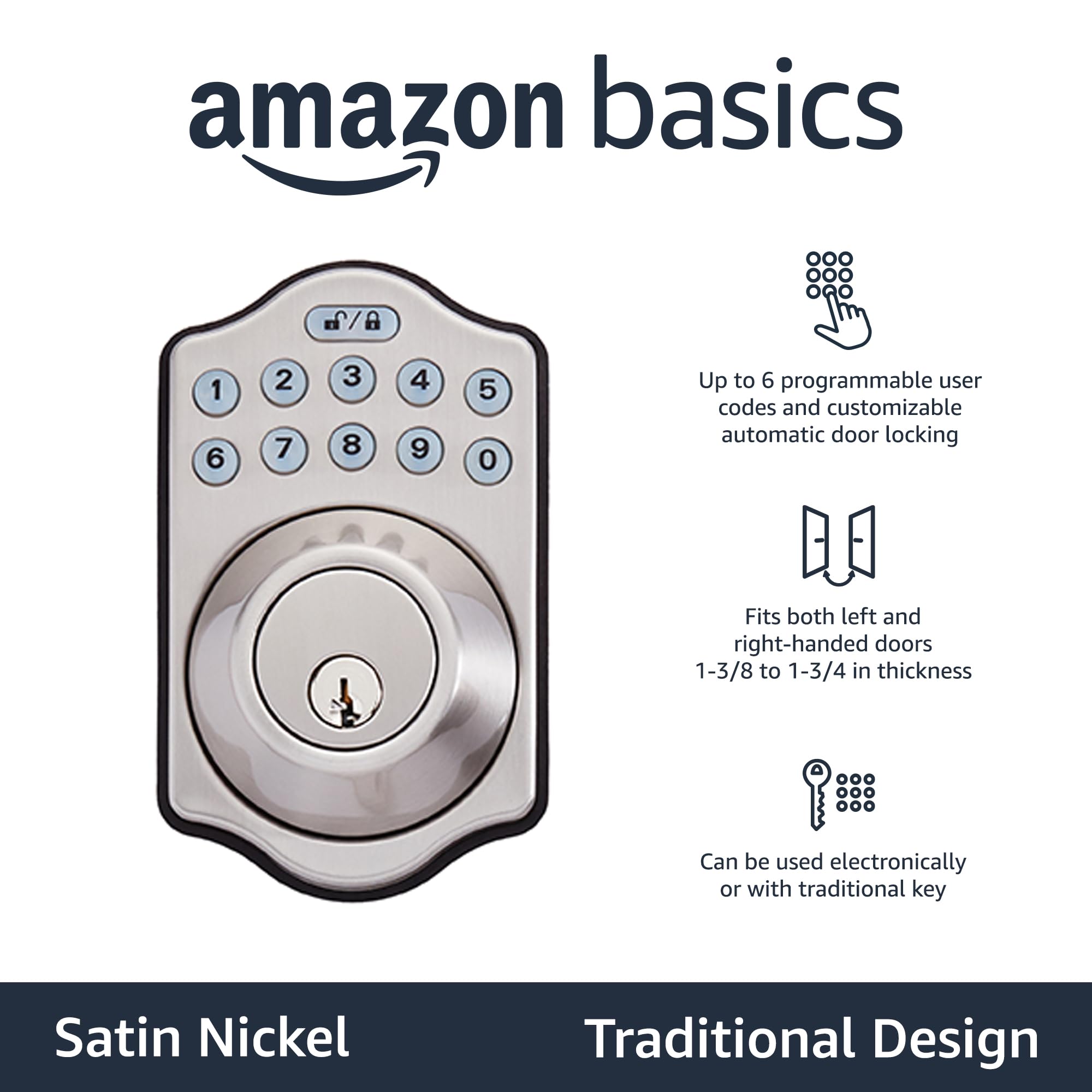 Foto 3 pulgar | Cerradura De Puerta Amazon Basics Con Teclado Electrónico Deadbolt, Paquete De 6 - Venta Internacional.