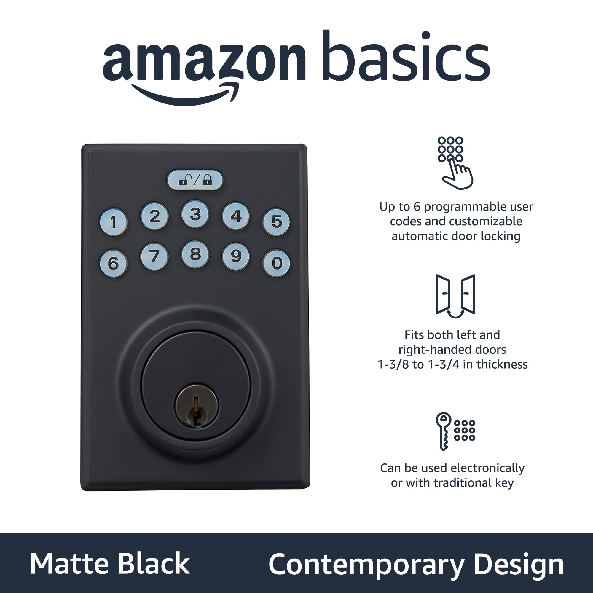 Foto 3 pulgar | Cerradura De Puerta Amazon Basics Con Teclado Electrónico Deadbolt, Paquete De 6 - Venta Internacional.
