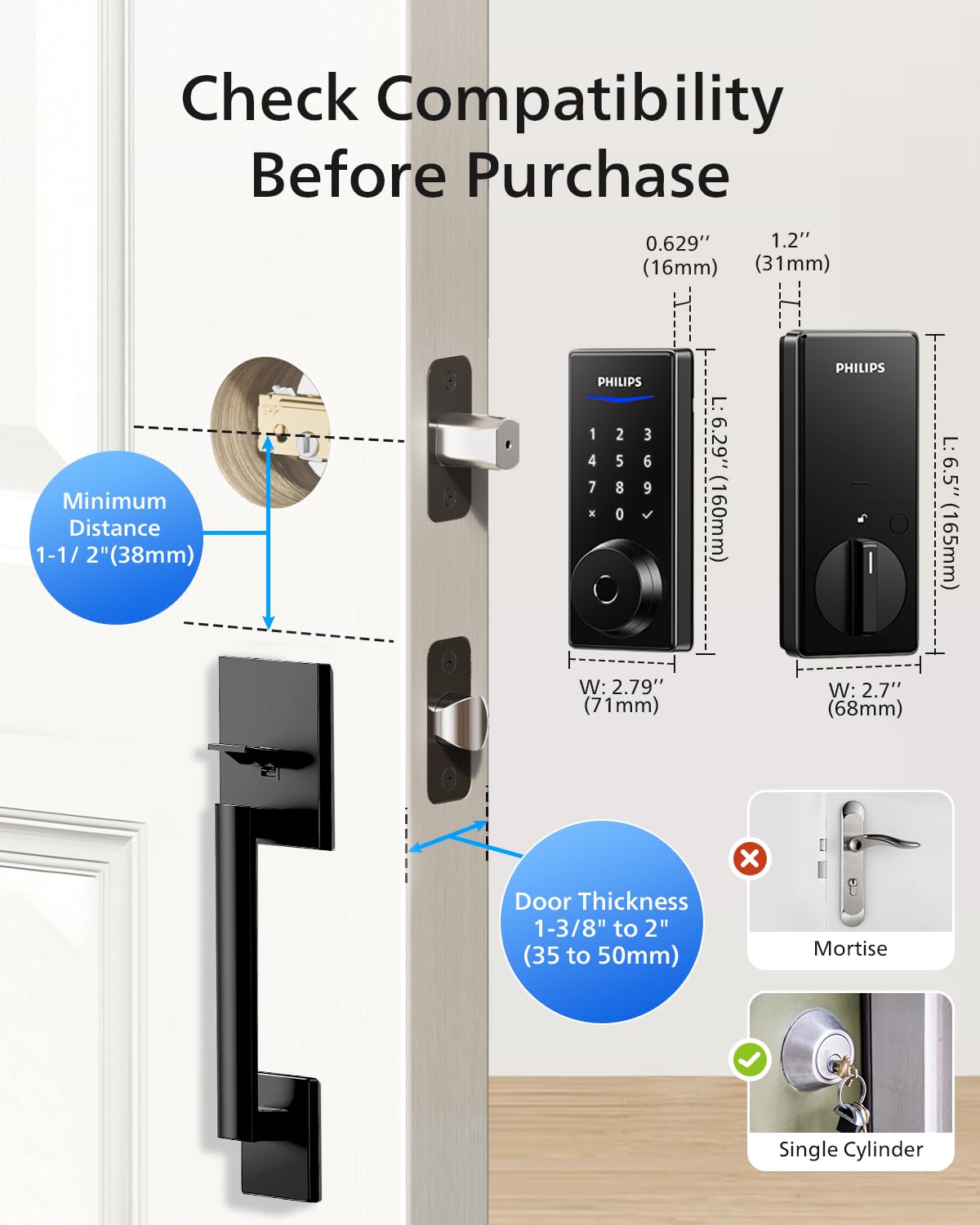 Foto 8 pulgar | Smart Lock Philips Wi-fi Con Asa, Teclado De Entrada Sin Llave - Venta Internacional.