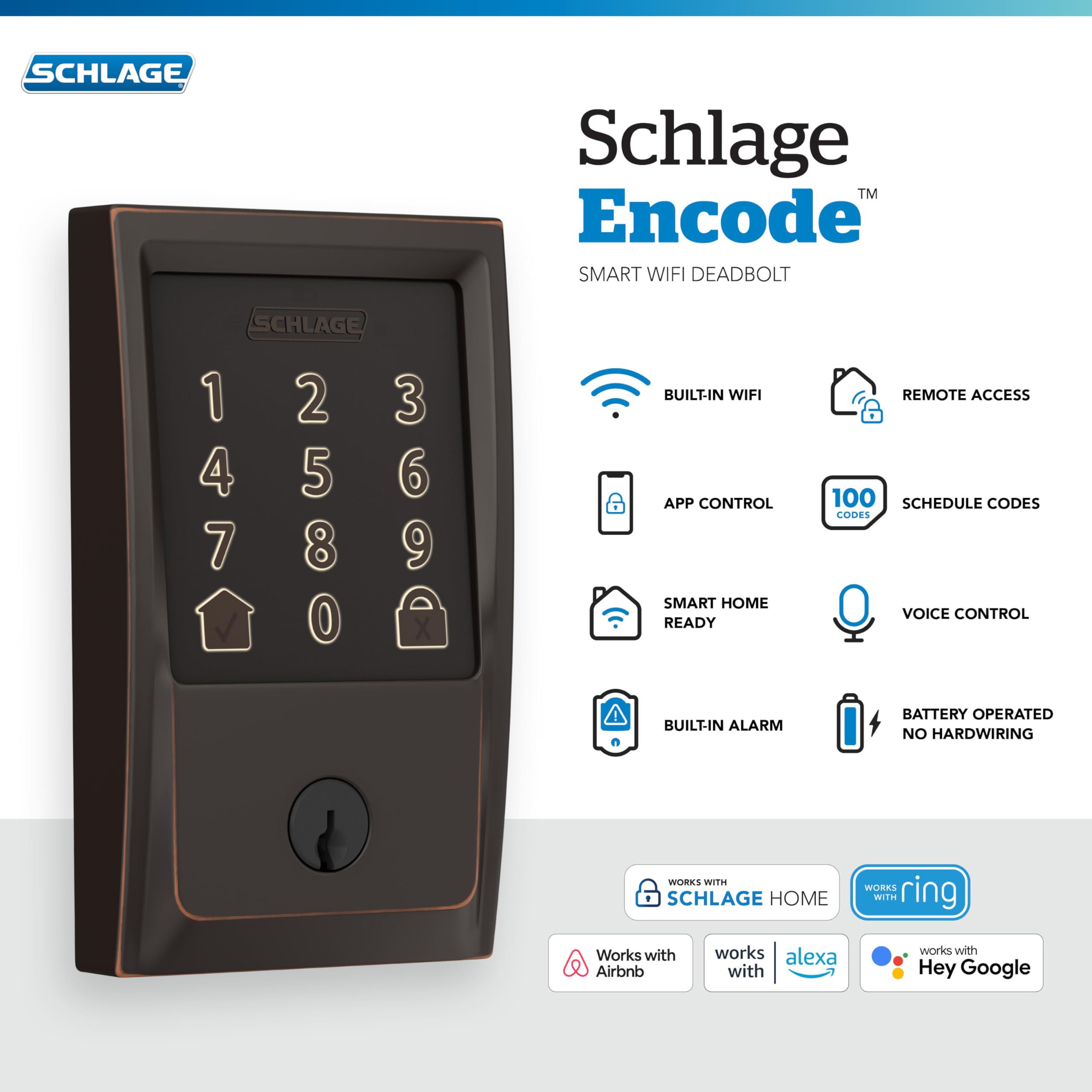 Foto 3 pulgar | Smart Wifi Deadbolt Lock Schlage Encode En Bronce Envejecido - Venta Internacional.