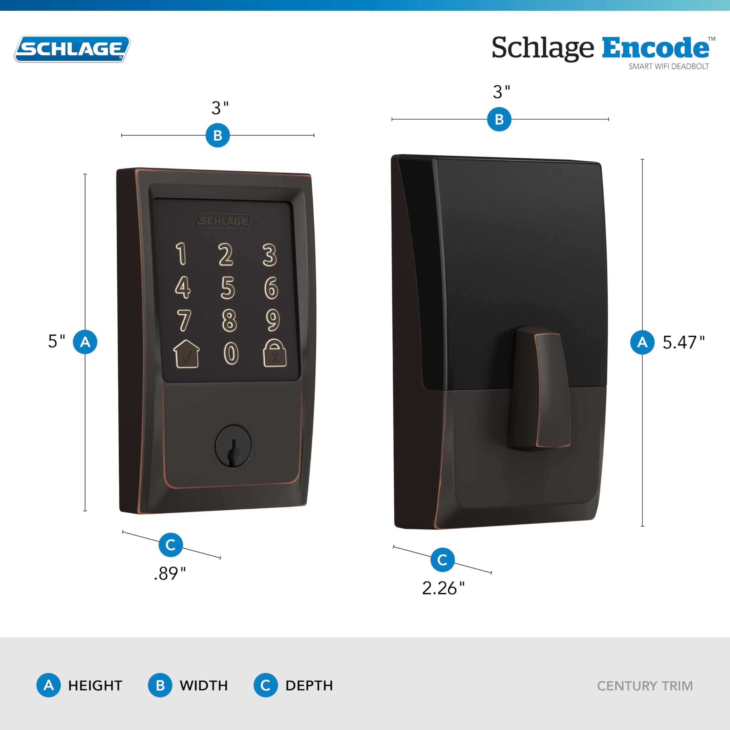 Foto 4 pulgar | Smart Wifi Deadbolt Lock Schlage Encode En Bronce Envejecido - Venta Internacional.