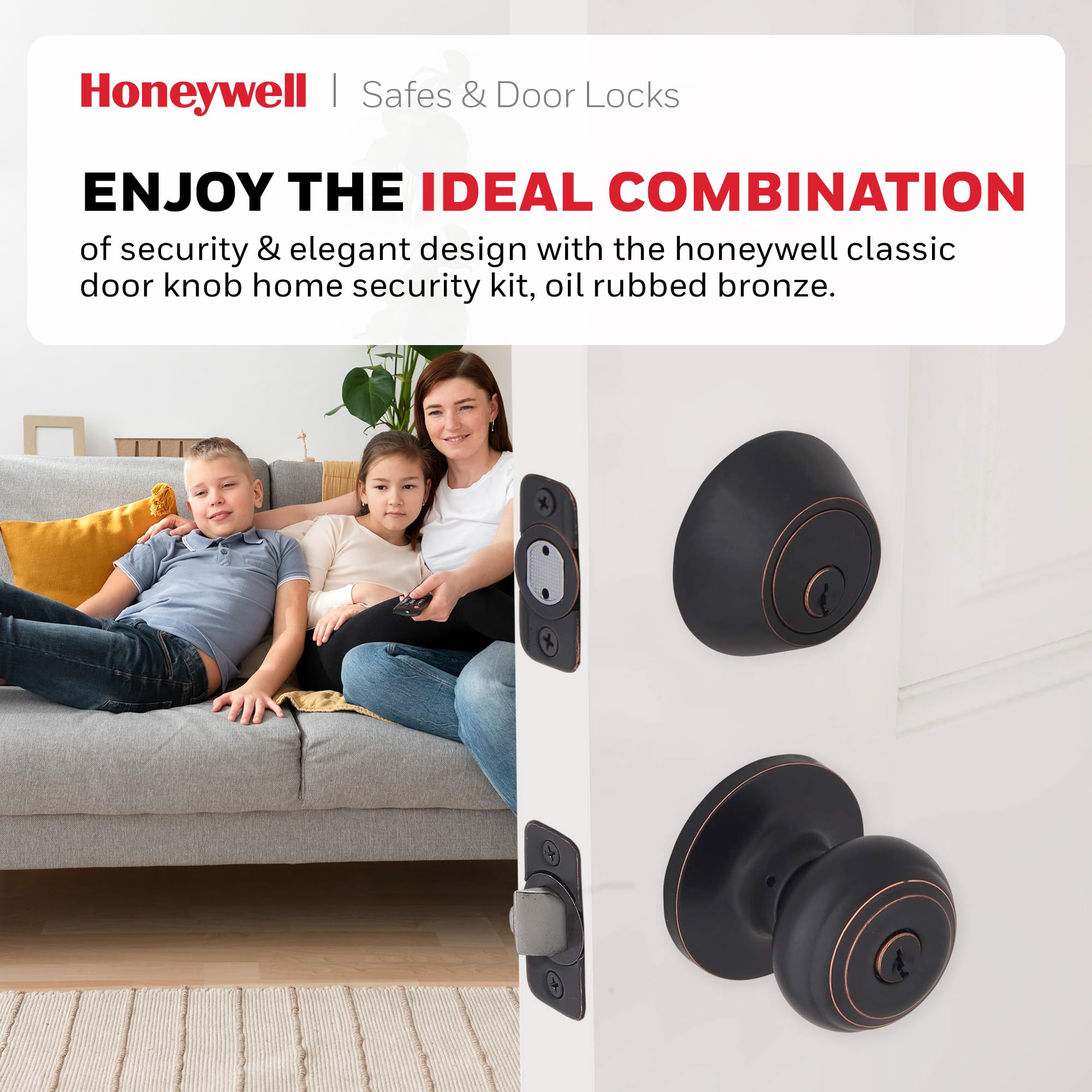Foto 4 pulgar | Juego De Cerraduras De Puerta Honeywell, Paquete De 2 Pomos De Entrada Con Cerrojo, Color Bronce - Venta Internacional.