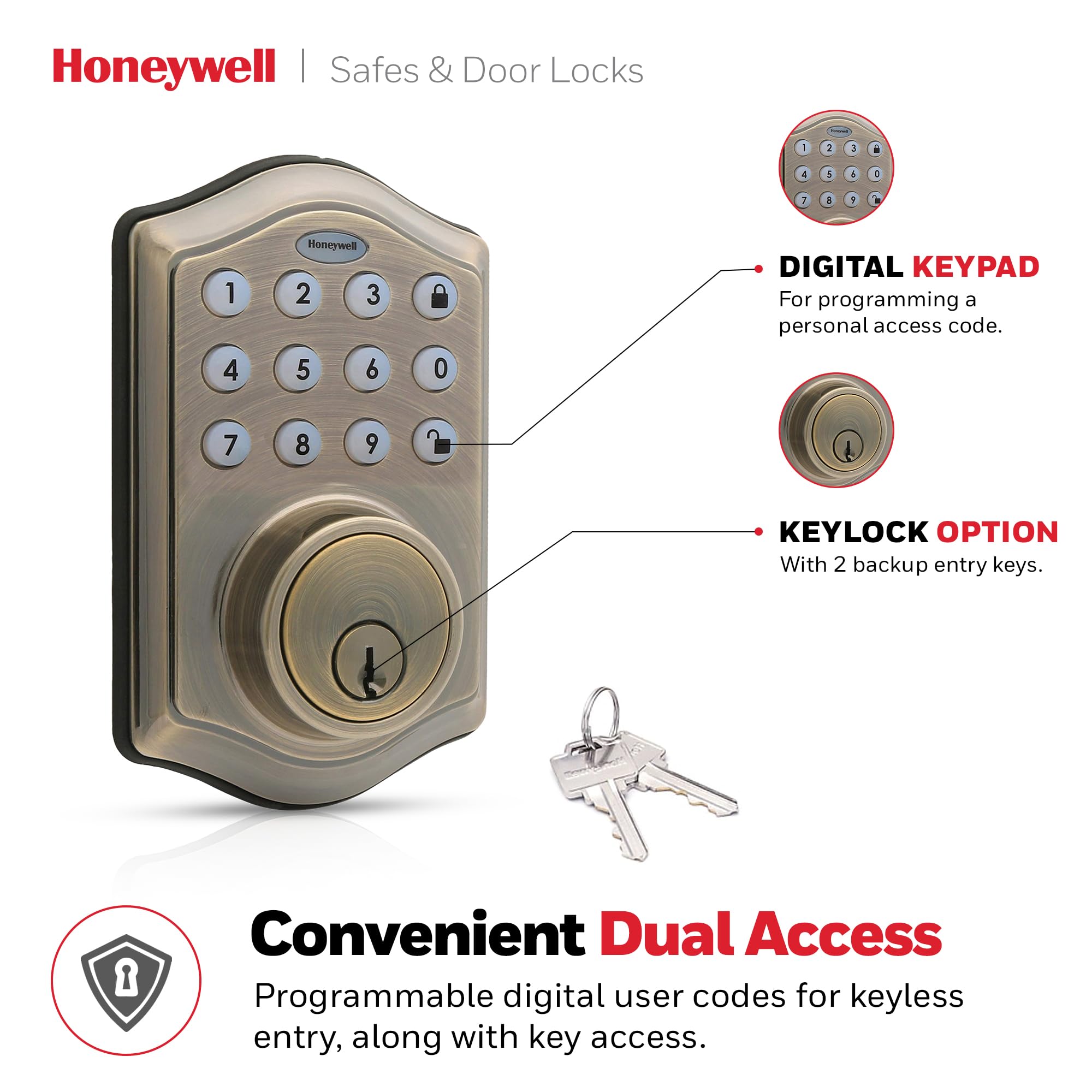 Foto 5 pulgar | Cerradura De Puerta De Entrada Sin Llave Honeywell Smart Electronic Antique - Venta Internacional.
