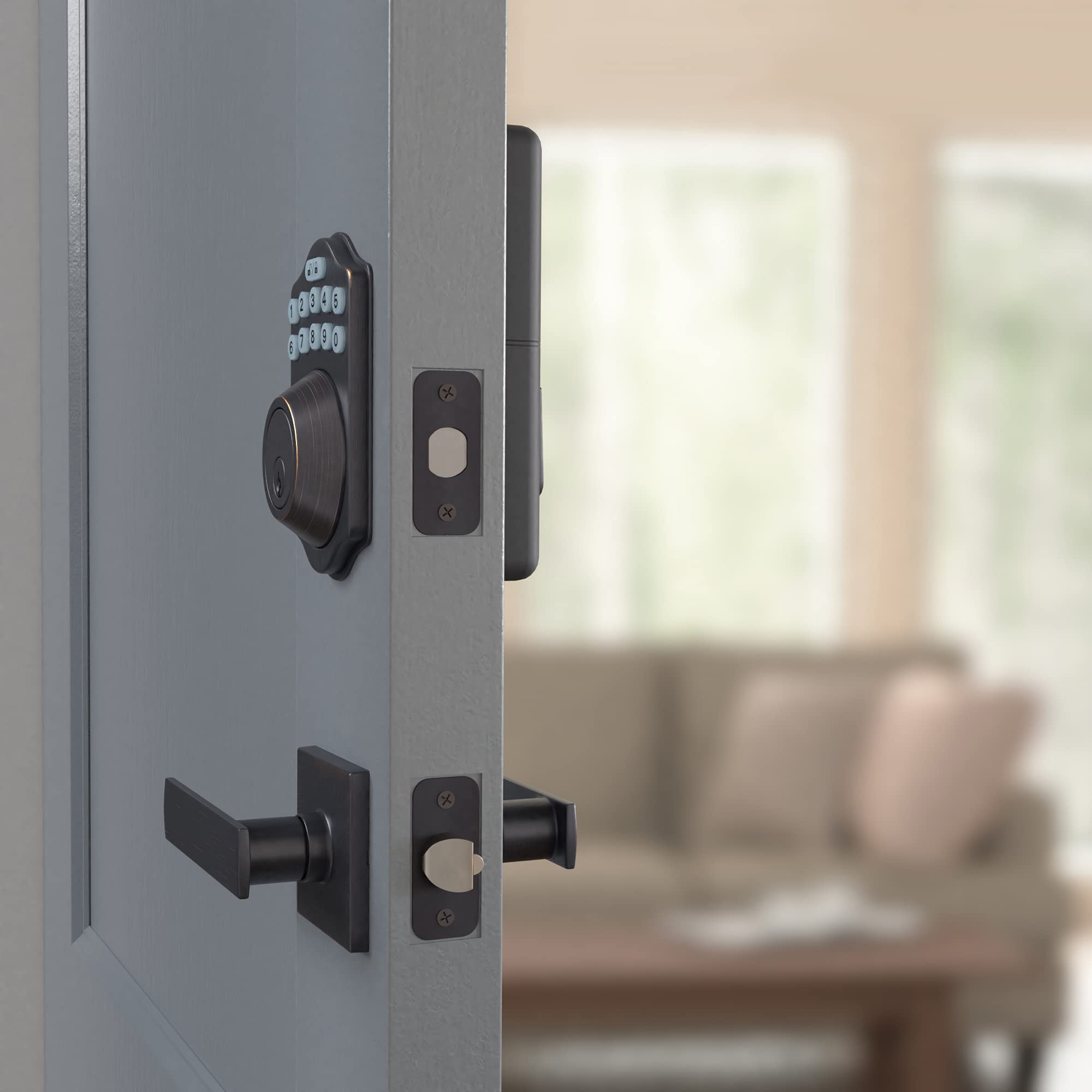 Foto 7 pulgar | Cerradura De Puerta Amazon Basics Con Teclado Electrónico Deadbolt Bronze - Venta Internacional.