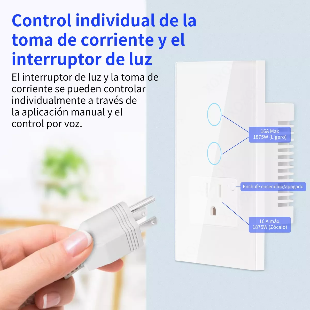 Foto 4 pulgar | Apagador Con Enchufe Wifi Inteligente 2botón Interruptor 2pc Eo Safe Imports Esi-12633 Blanco