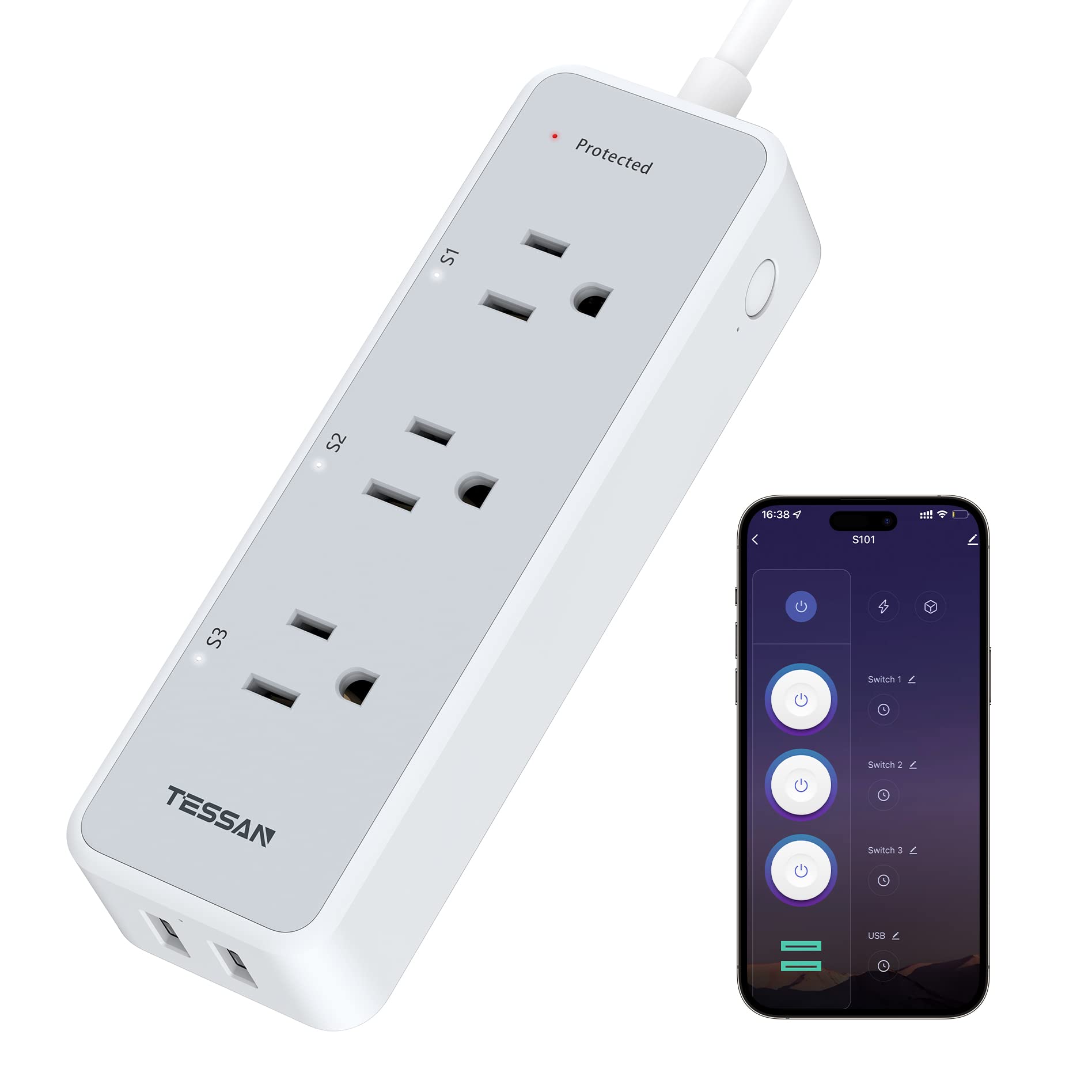 Foto 2 pulgar | Protector Contra Sobretensiones Wifi Smart Power Strip Tessan 900j Con 3 Enchufes - Venta Internacional.