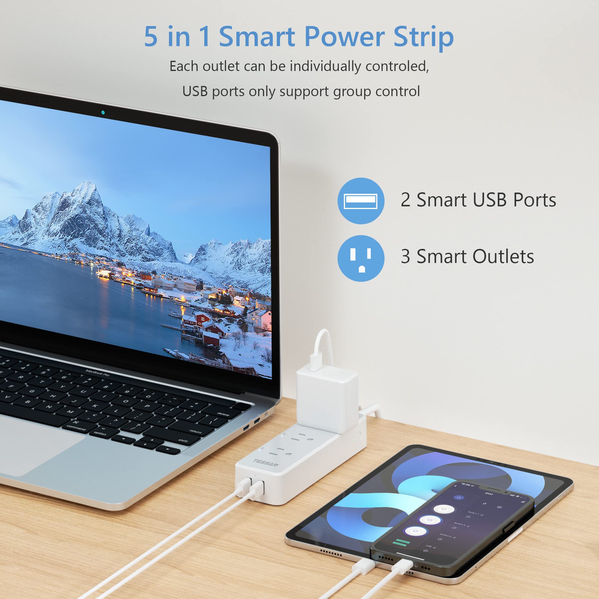 Foto 3 pulgar | Protector Contra Sobretensiones Wifi Smart Power Strip Tessan 900j Con 3 Enchufes - Venta Internacional.